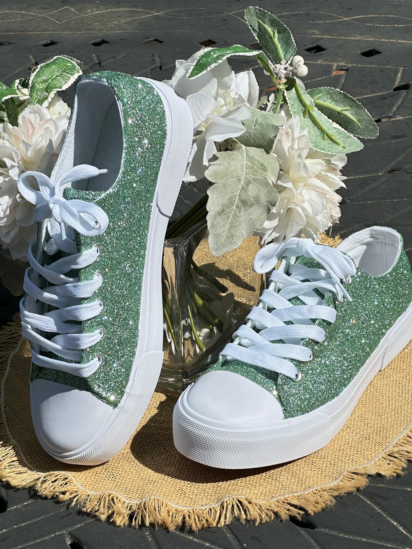 Sage Green Glitter Sneakers