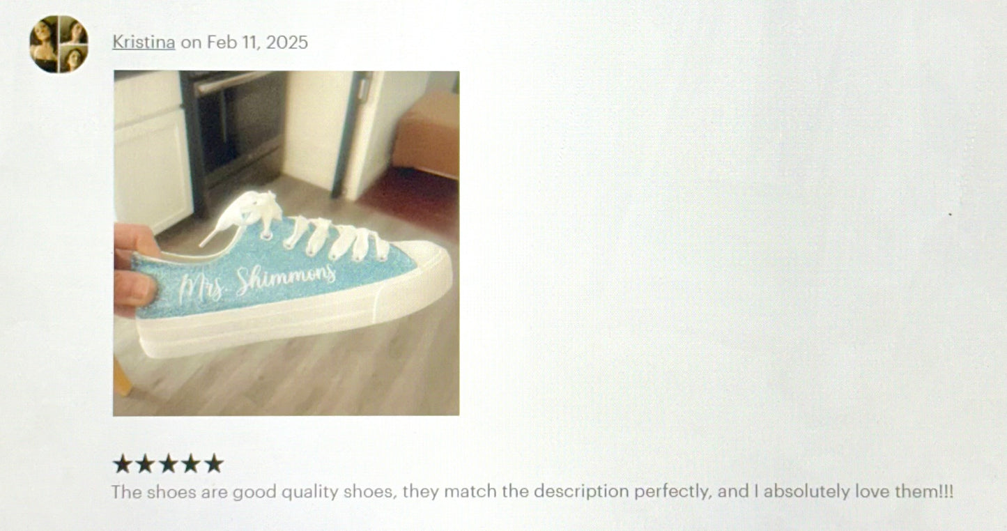 Personalized Light Blue Glitter Sneakers for Bride