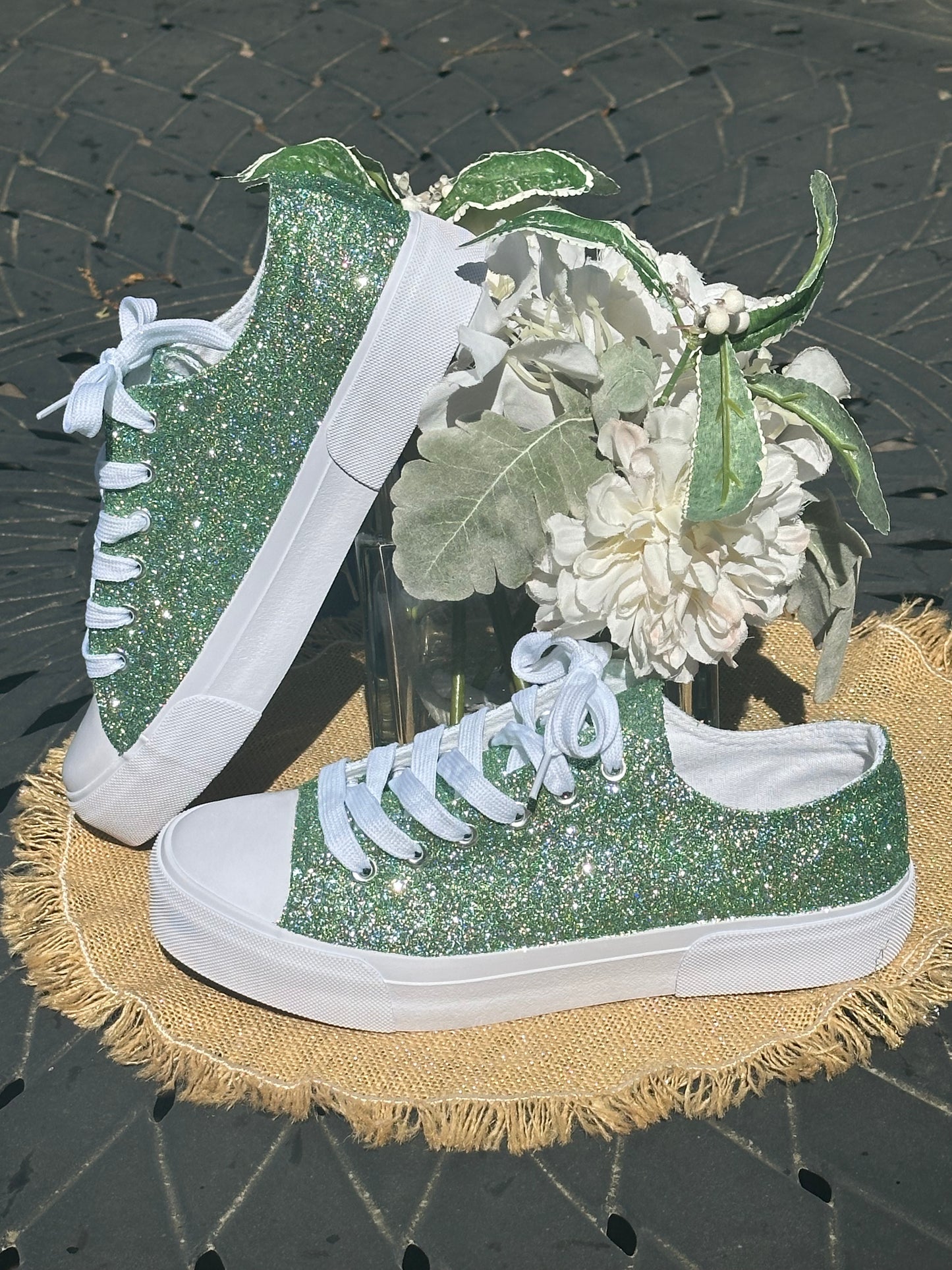 Sage Green Glitter Sneakers
