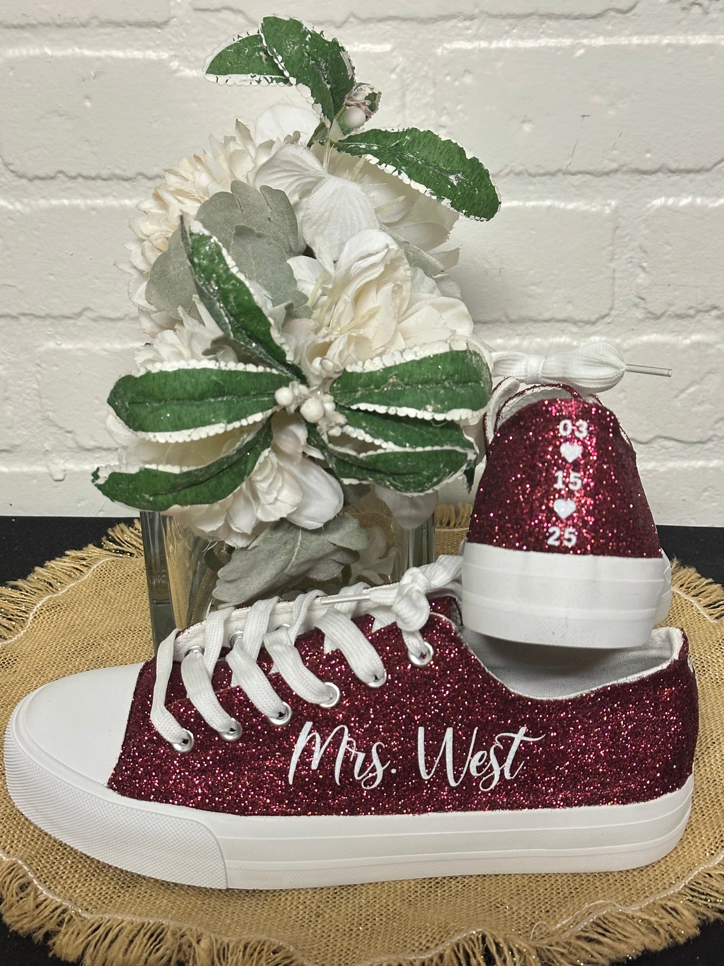 Burgundy Glitter Wedding Sneakers