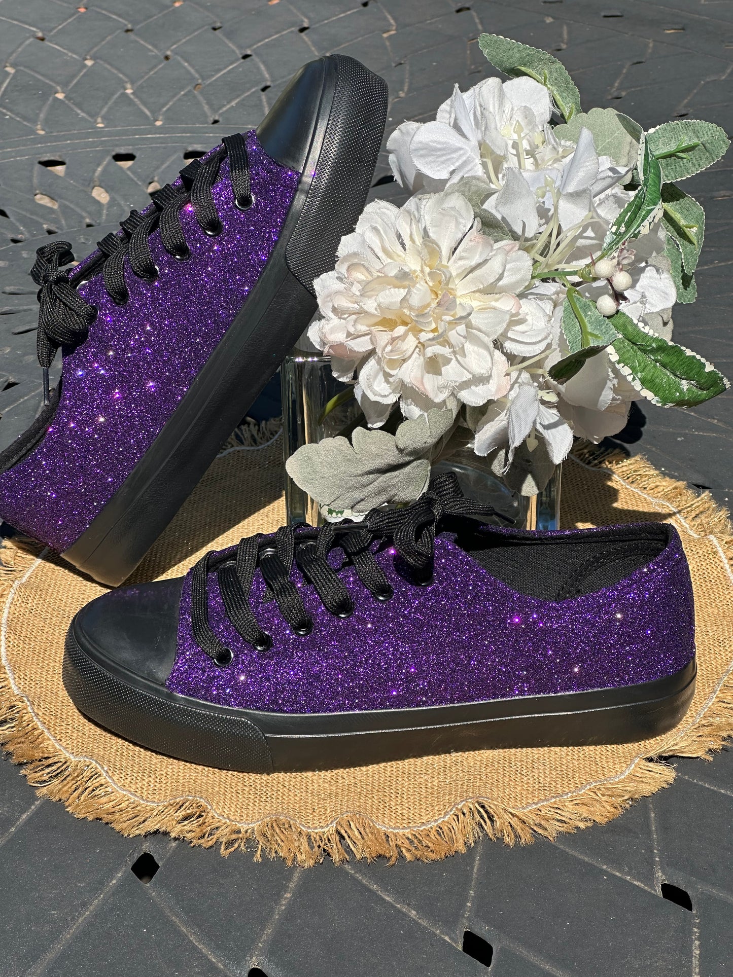 Plum Purple Glitter on Black Sneakers