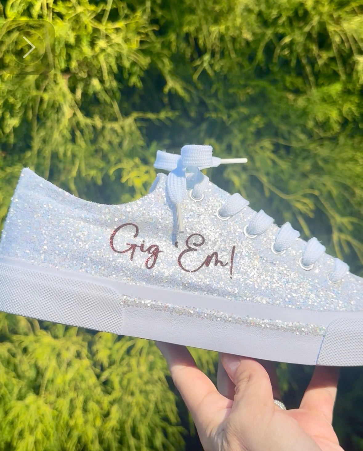 Personalized White Glitter Bride Sneakers with Burgundy Red Writing