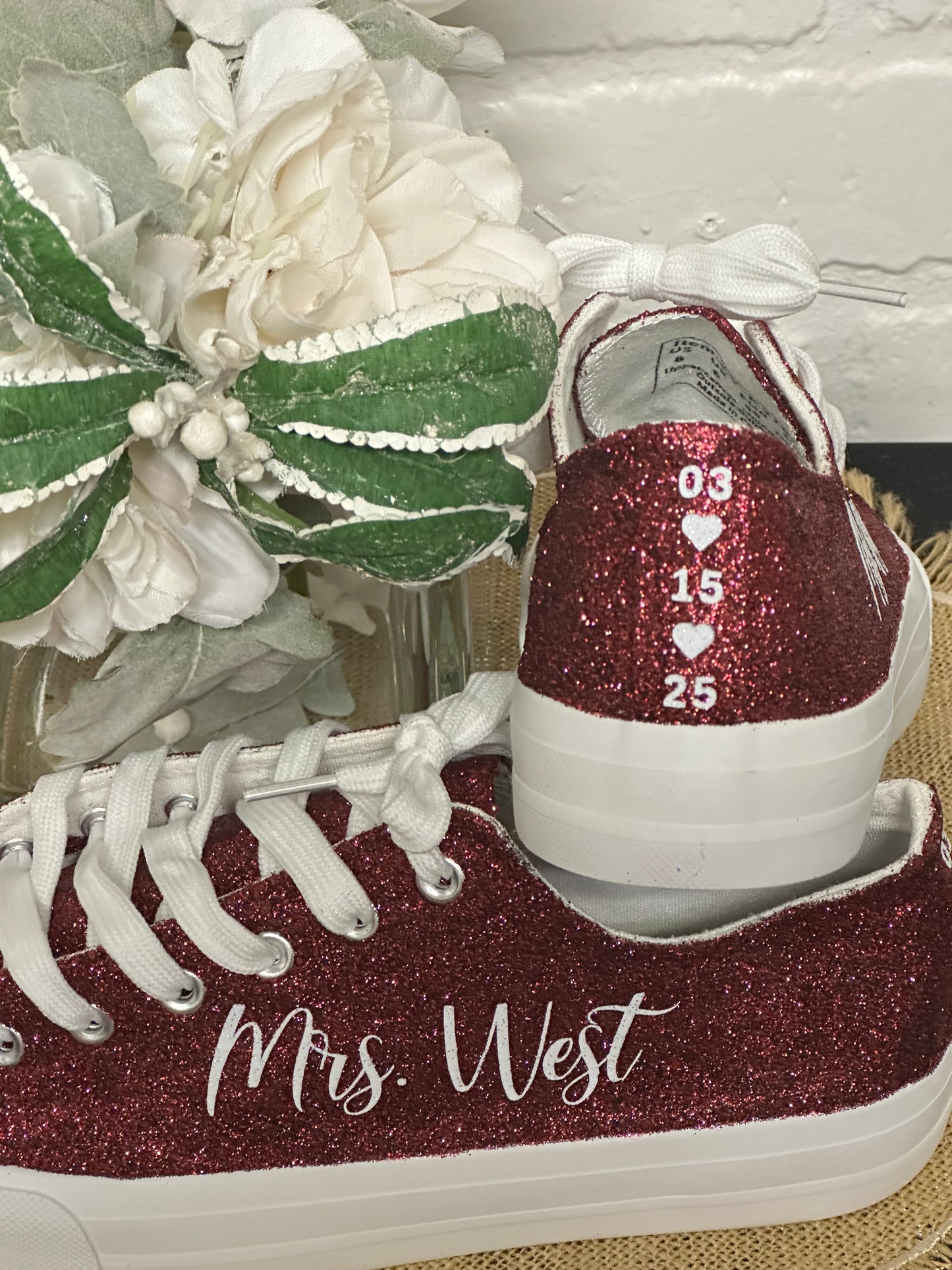 Burgundy Glitter Wedding Sneakers