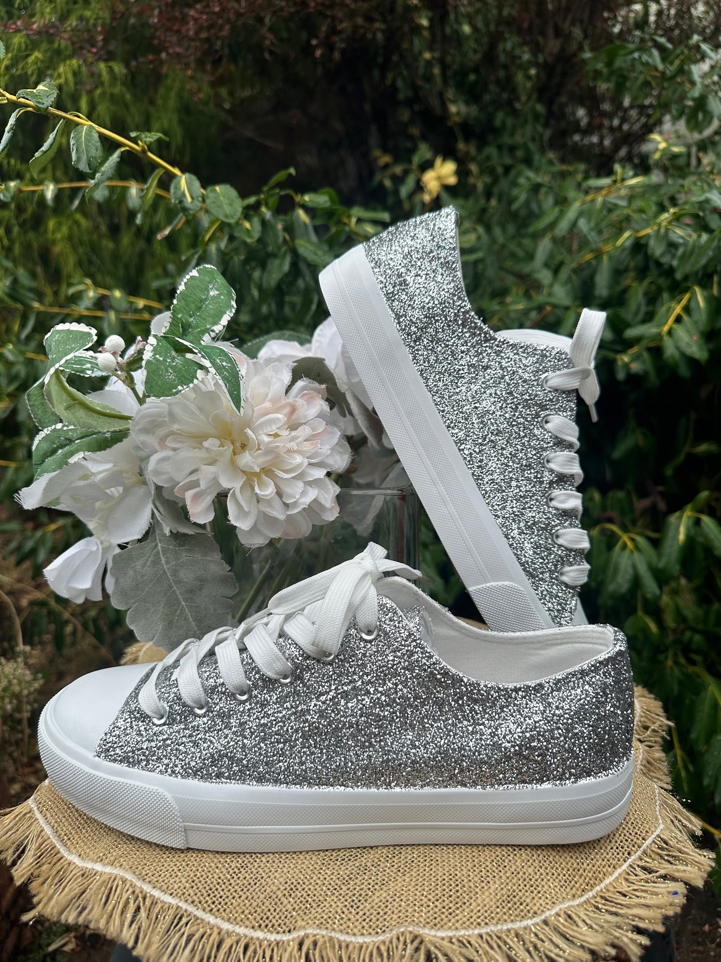 Silver Metallic Glitter Sneakers