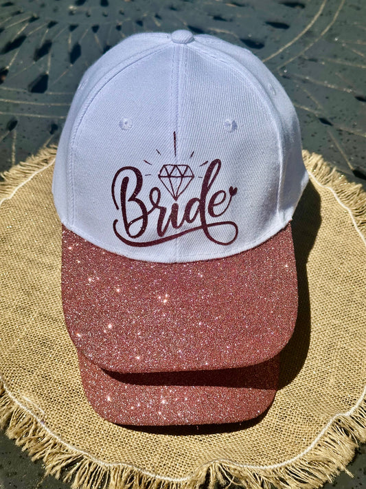 Rose Gold Glitter Brim White Hat