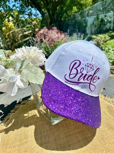 Plum Purple Glitter Brim White Hat