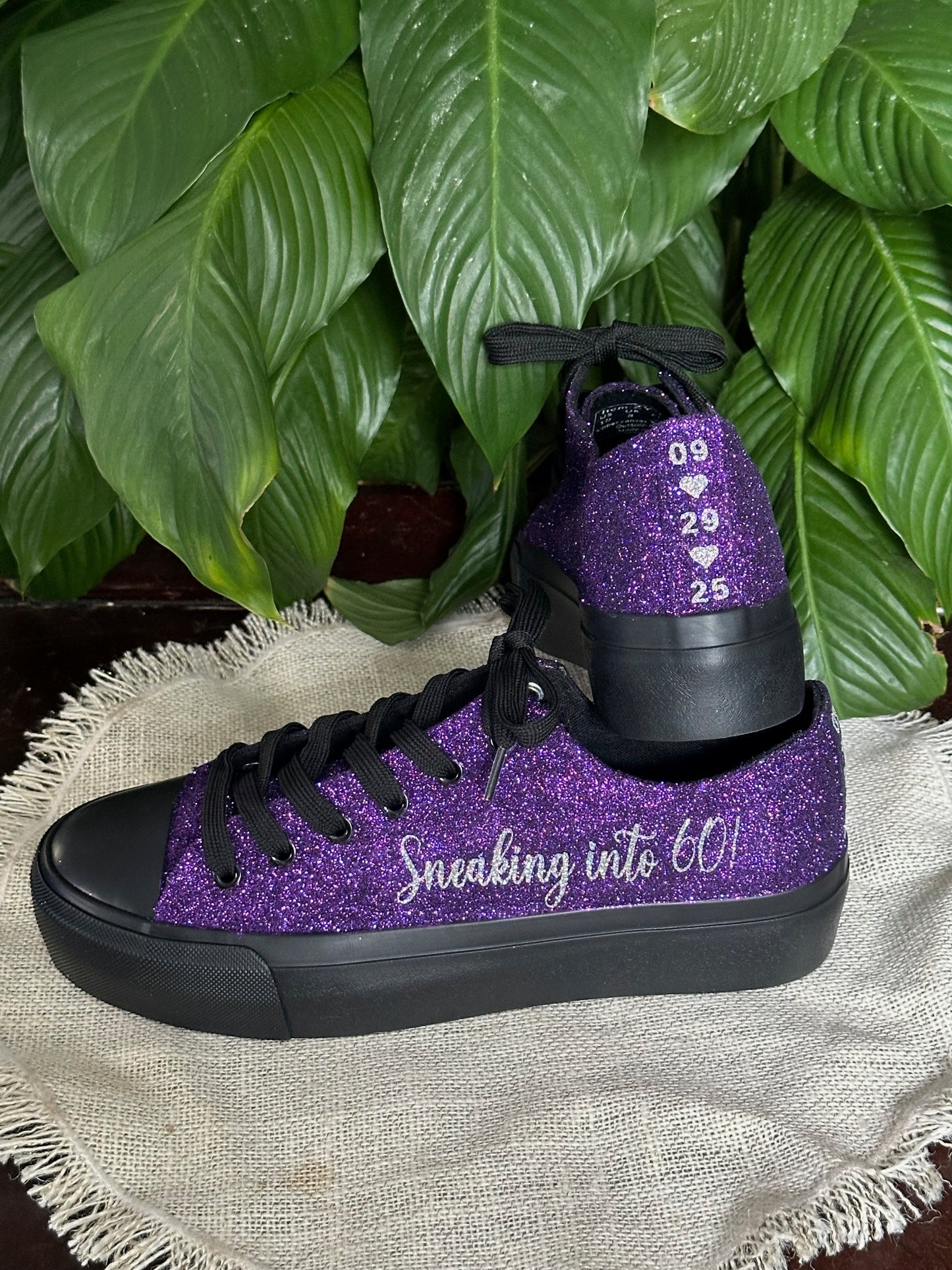 Black Personalized Plum Purple Glitter Sneakers