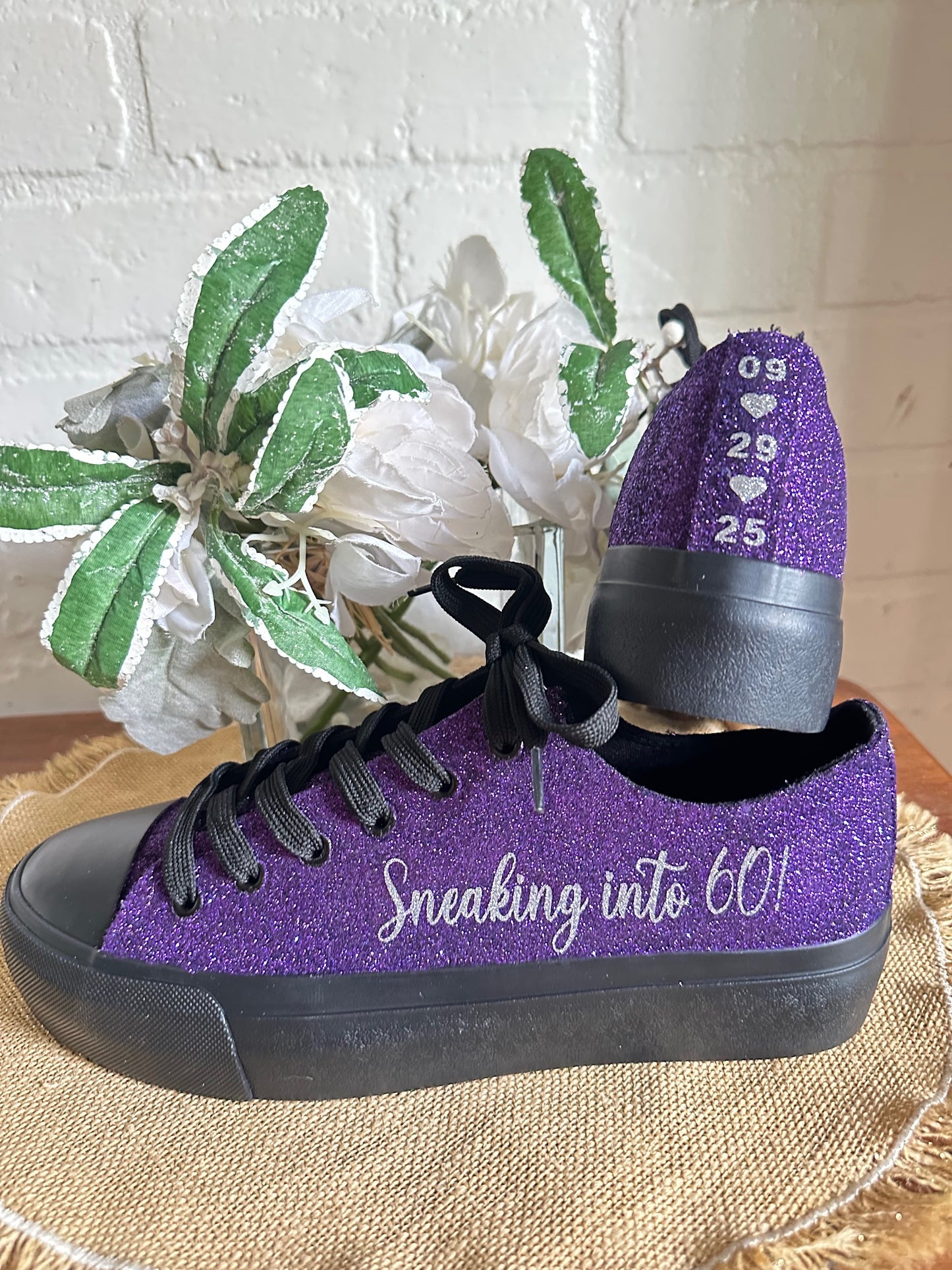 Black Personalized Plum Purple Glitter Sneakers