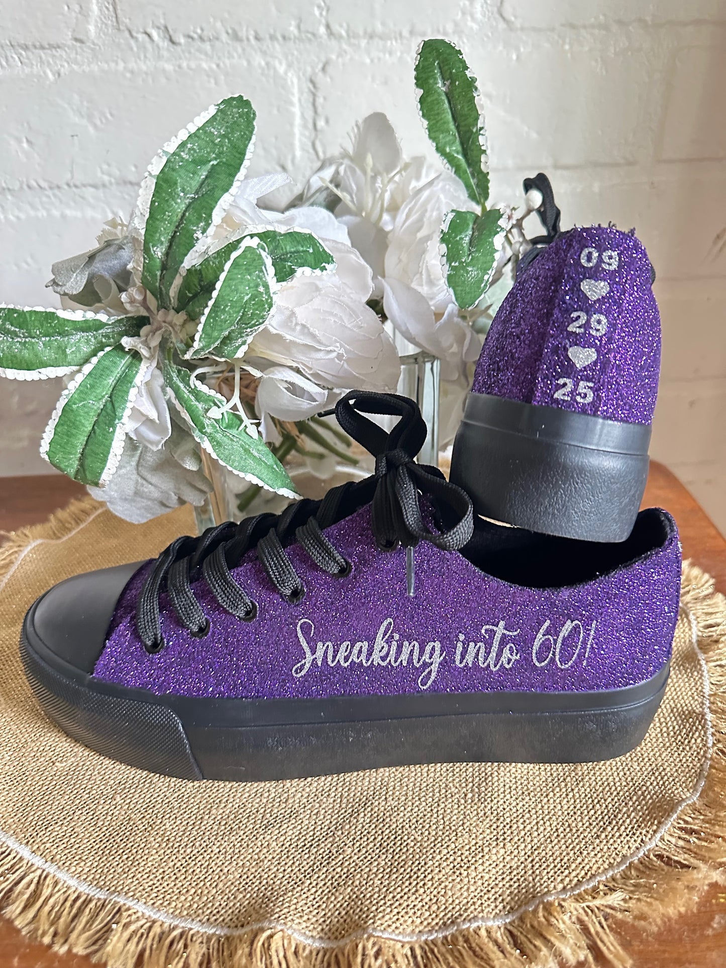 Black Personalized Plum Purple Glitter Sneakers