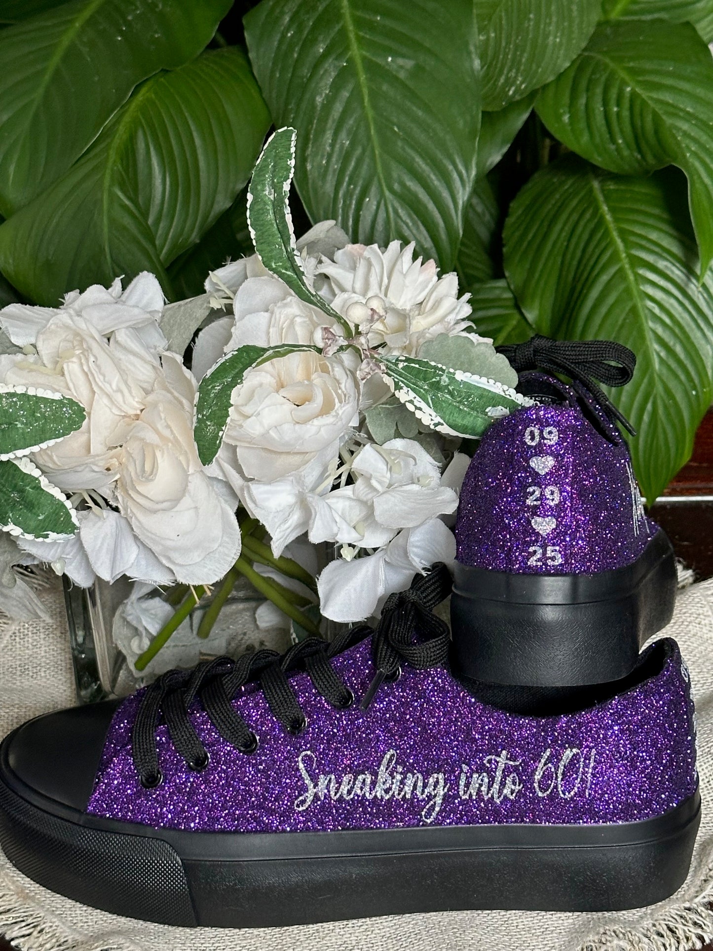Black Personalized Plum Purple Glitter Sneakers