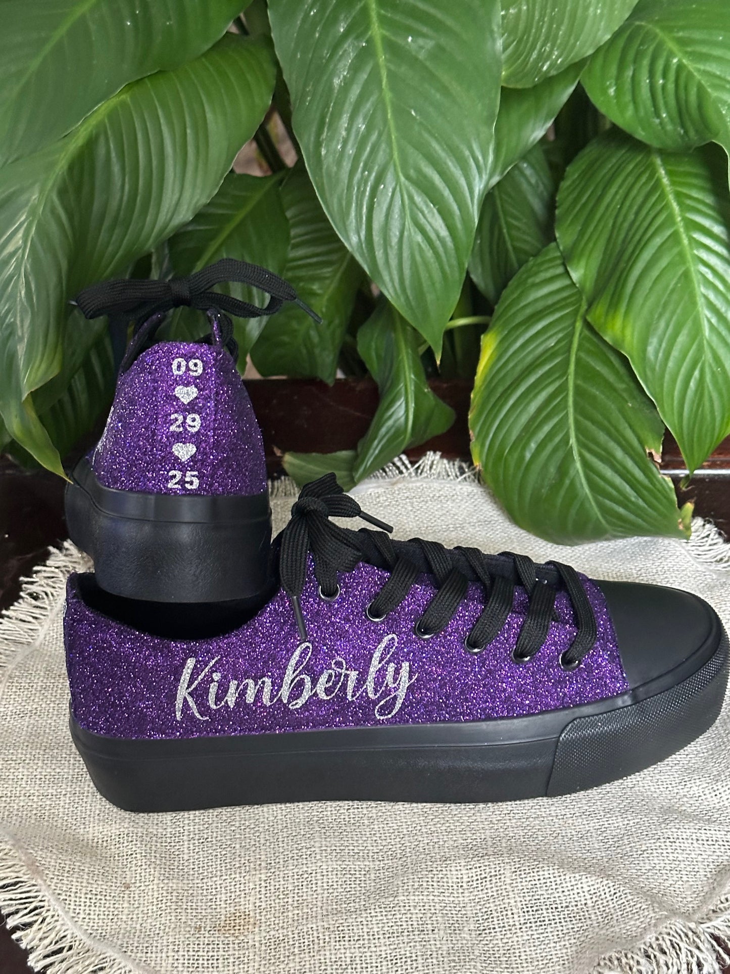 Black Personalized Plum Purple Glitter Sneakers