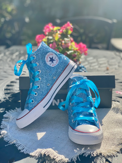 Blue sequin converse high tops clearance