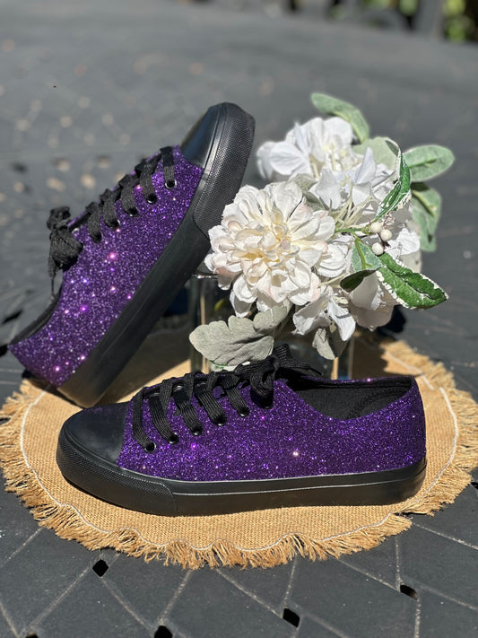 Plum Purple Glitter on Black Sneakers