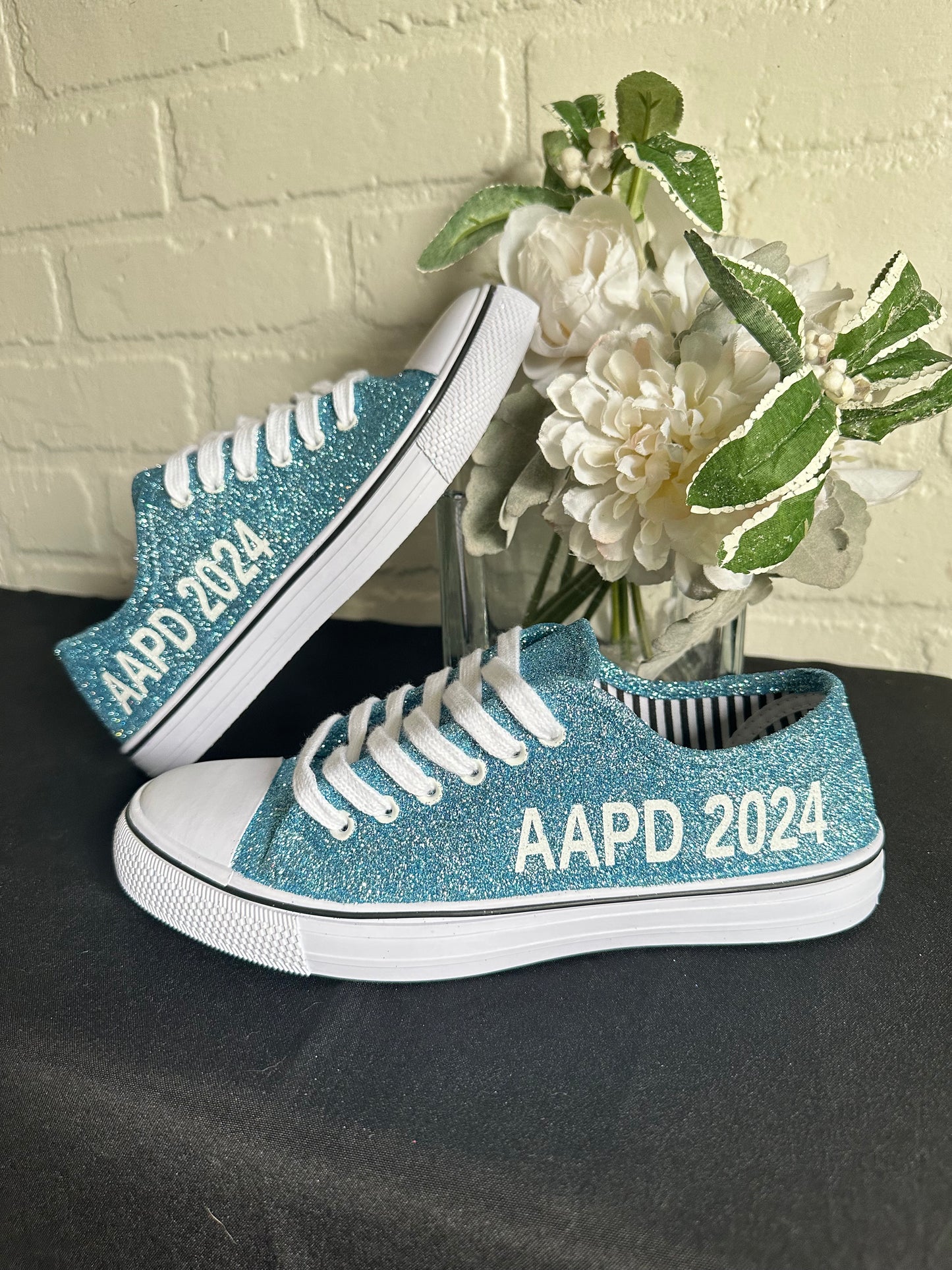 Personalized Light Blue Glitter Sneakers for Bride