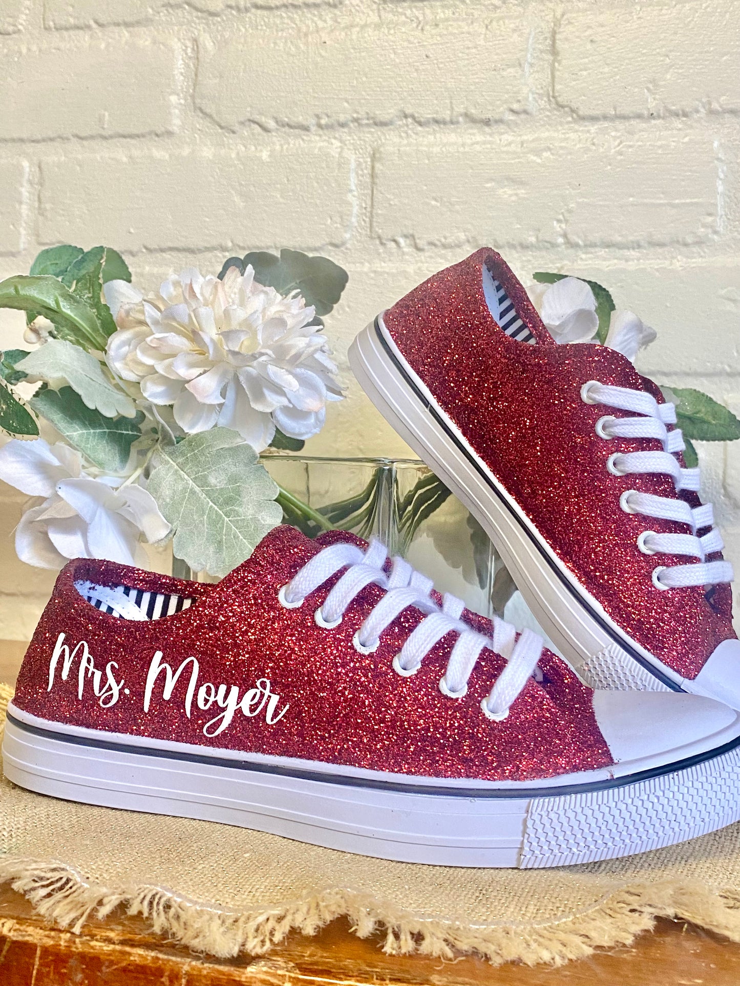 Burgundy Glitter Wedding Sneakers