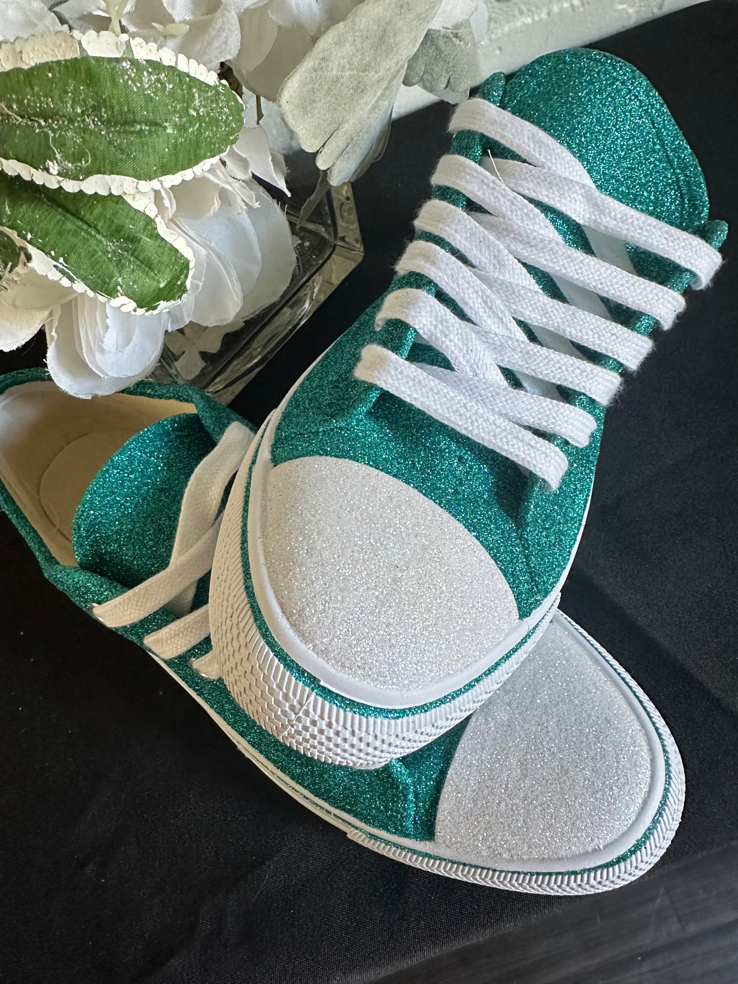 Personalized Teal Aqua Blue Green Glitter Sneakers