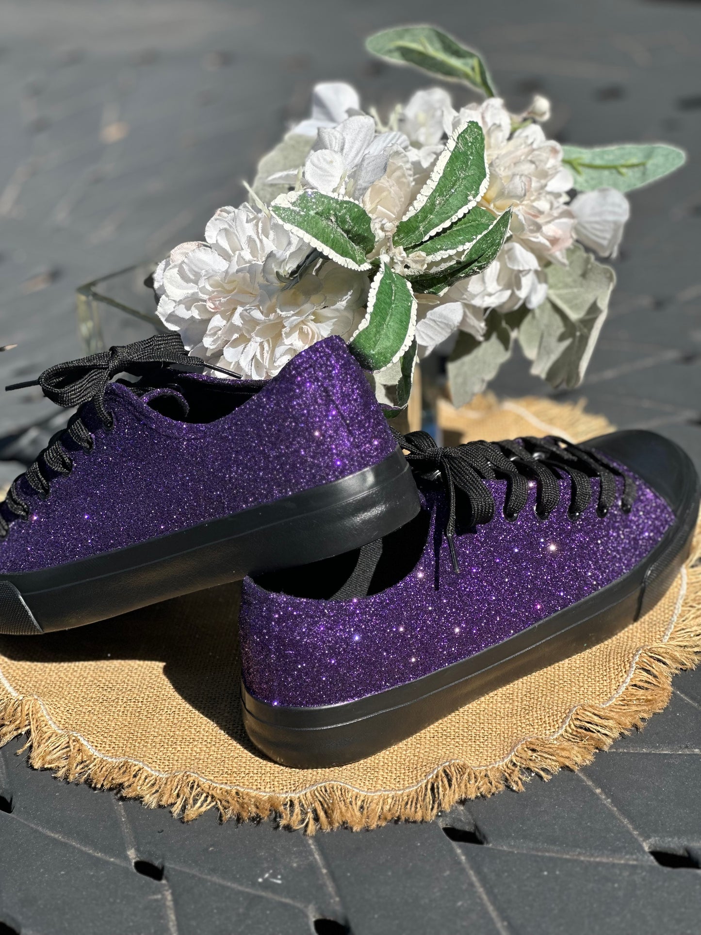 Plum Purple Glitter on Black Sneakers
