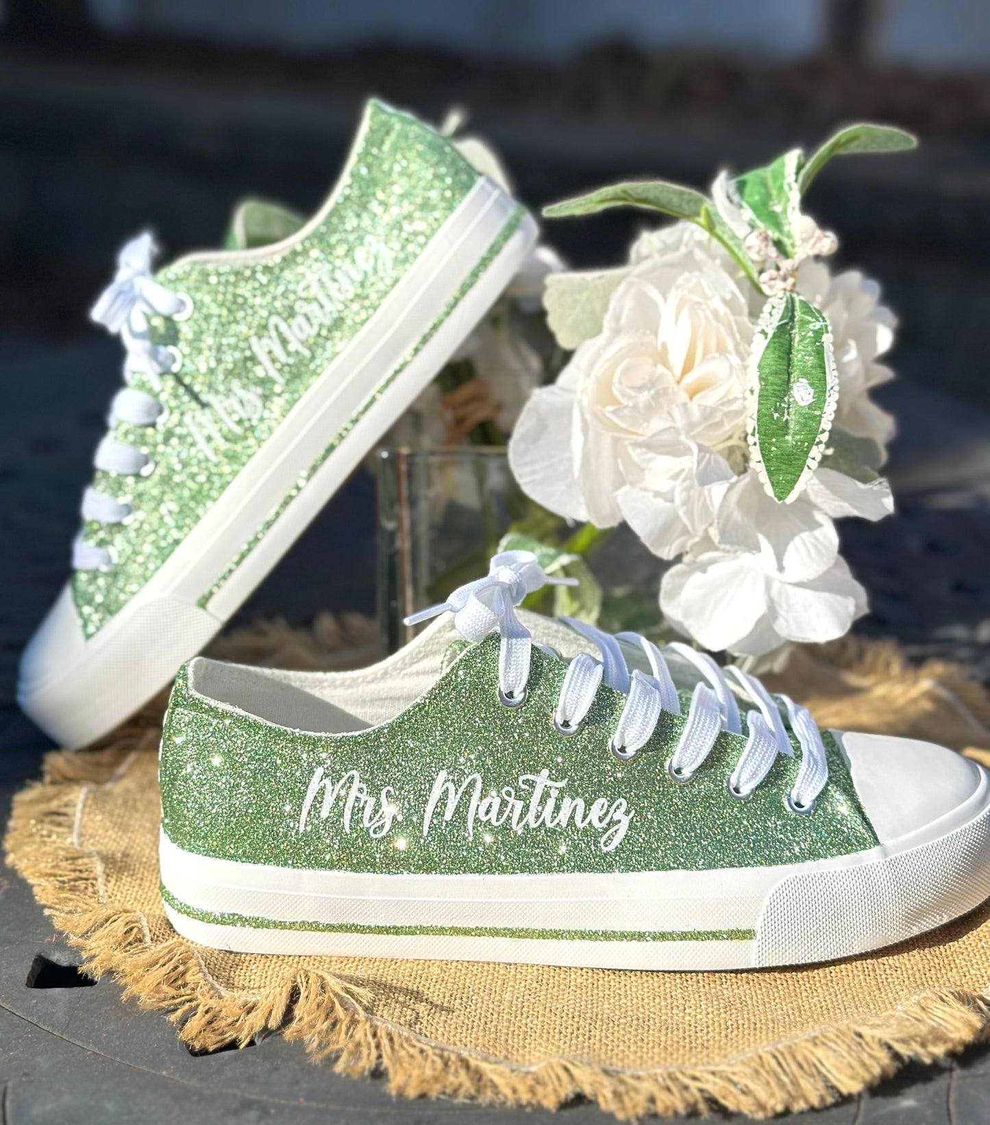 Sage Green Glitter Sneakers