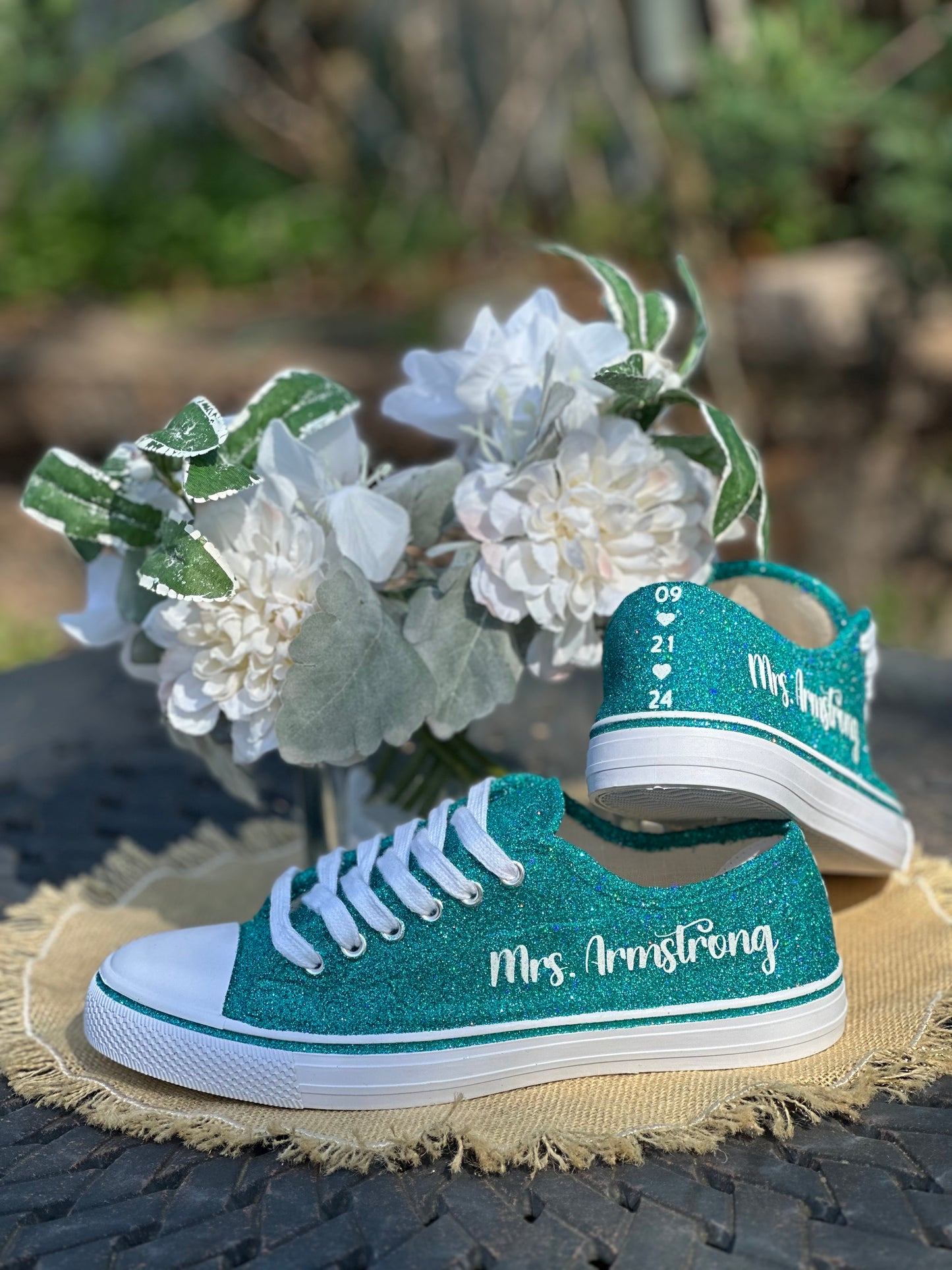 Personalized Teal Aqua Blue Green Glitter Sneakers