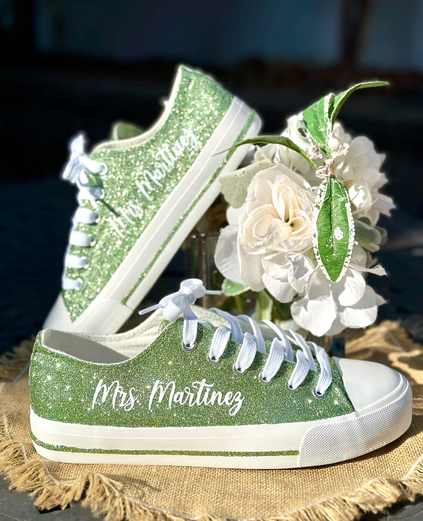 Sage Green Glitter Sneakers