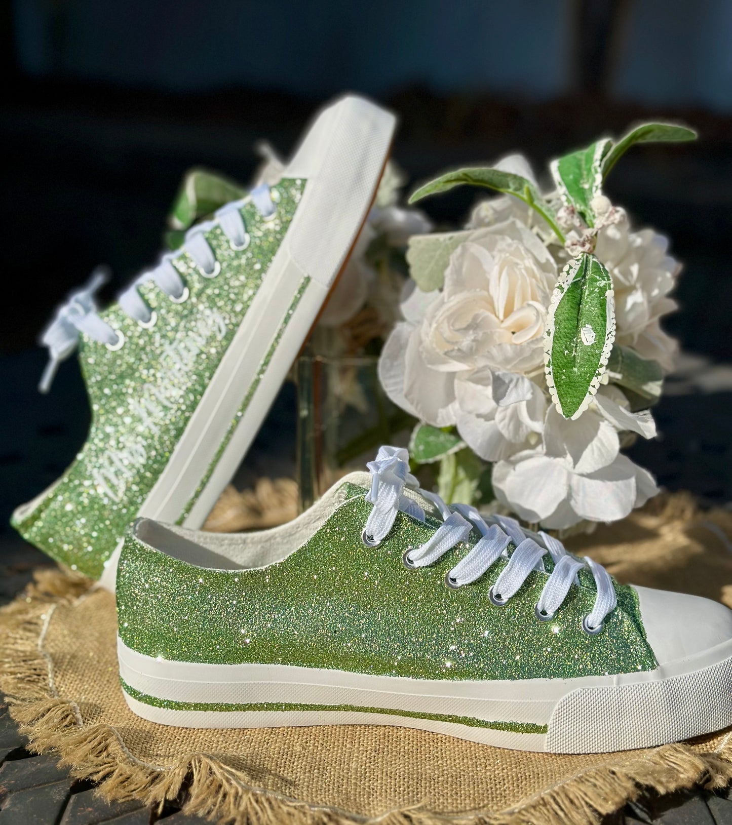 Sage Green Glitter Sneakers