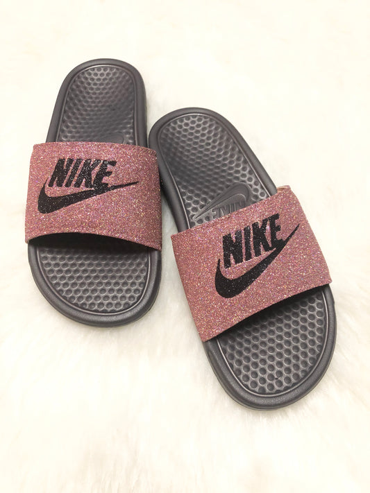 Rose Gold Glittered Custom Nike Slides