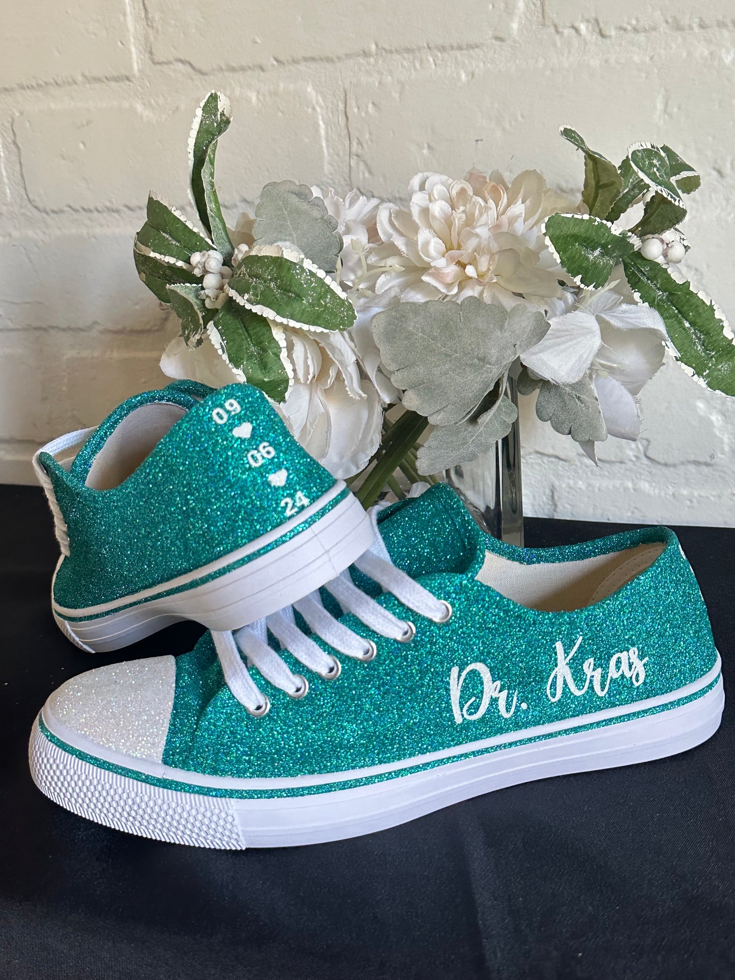 Personalized Teal Aqua Blue Green Glitter Sneakers