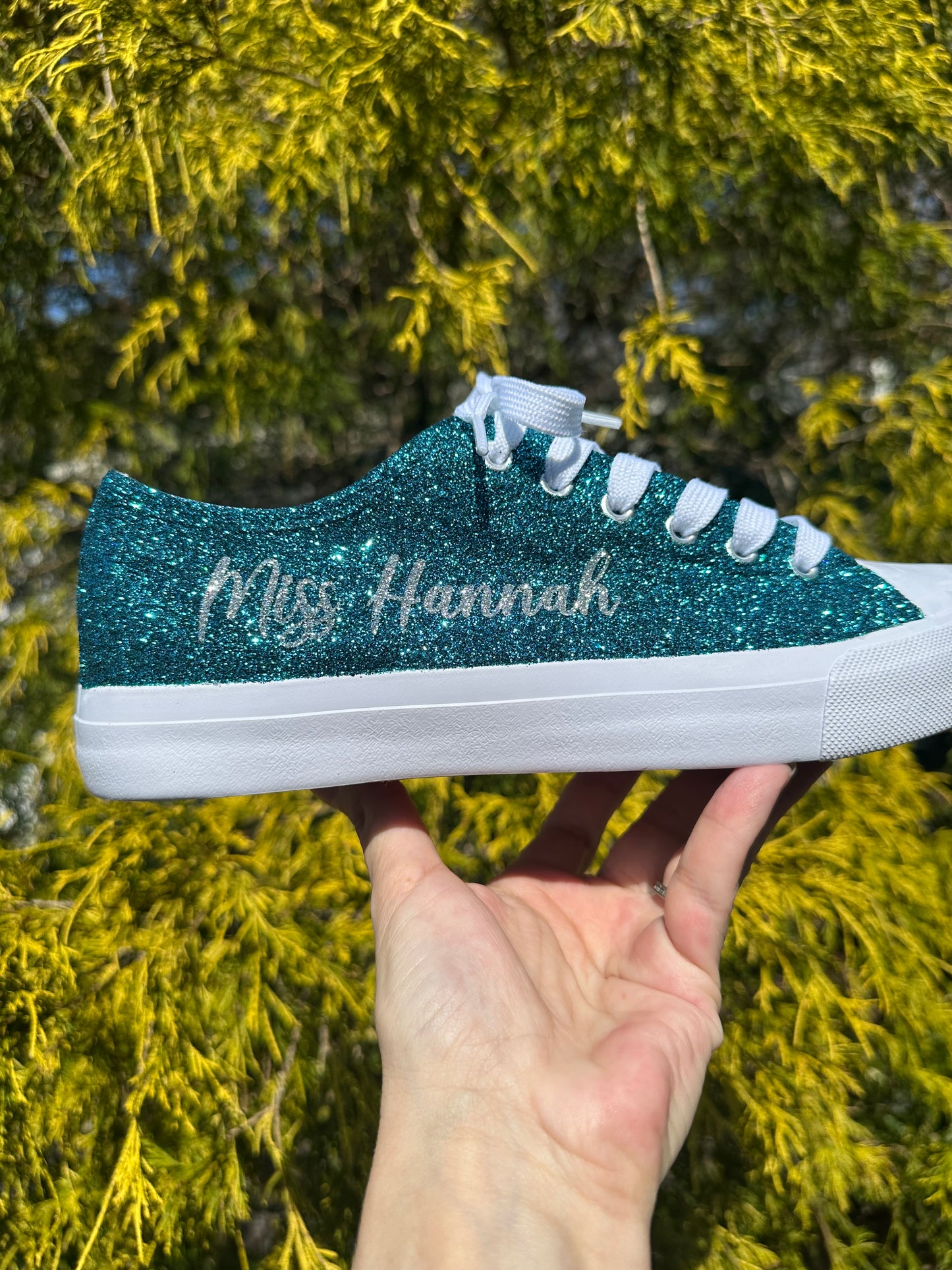 Hunter Green Glitter Wedding Sneakers with Silver Glitter Personalization