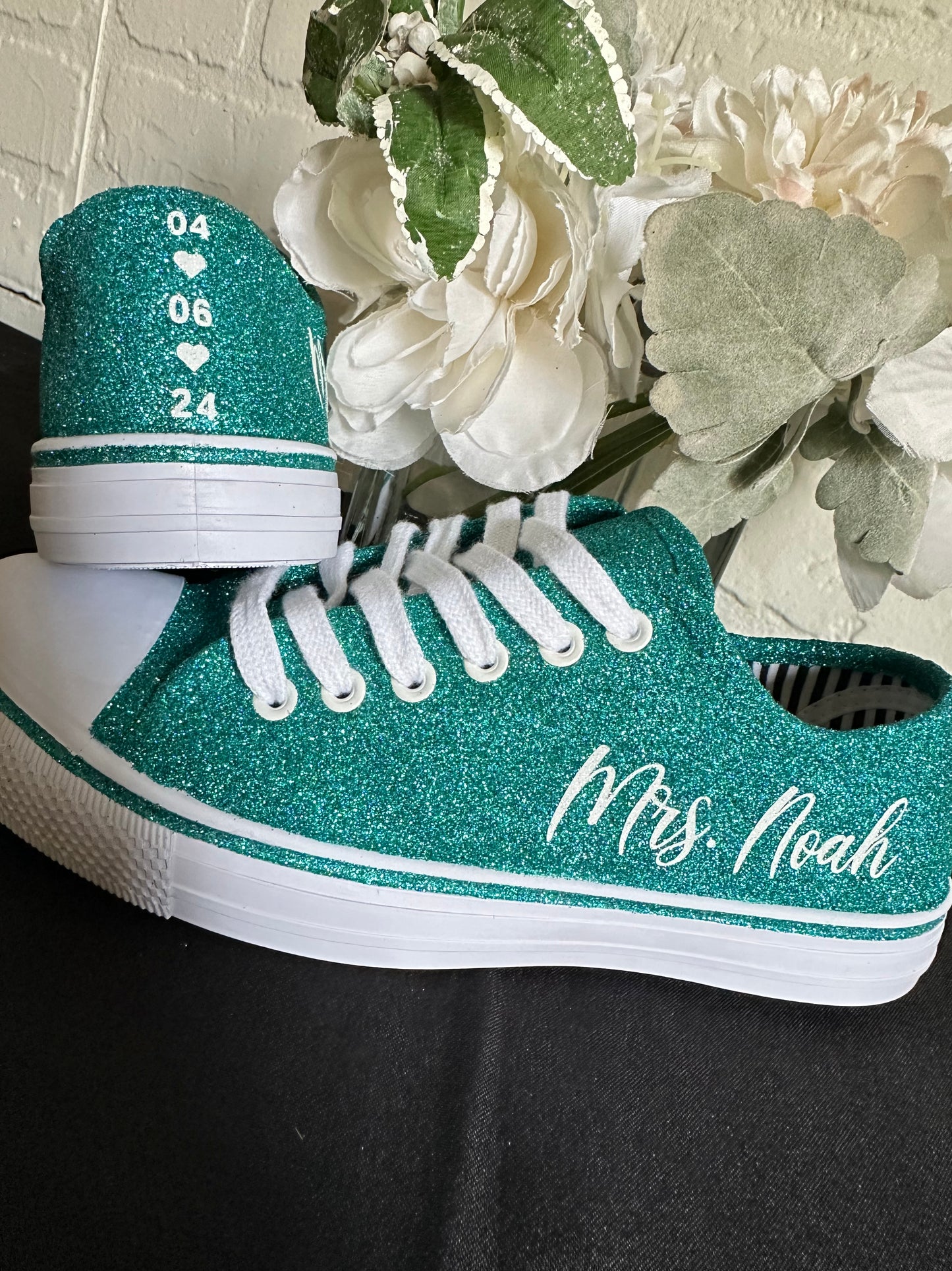 Personalized Teal Aqua Blue Green Glitter Sneakers