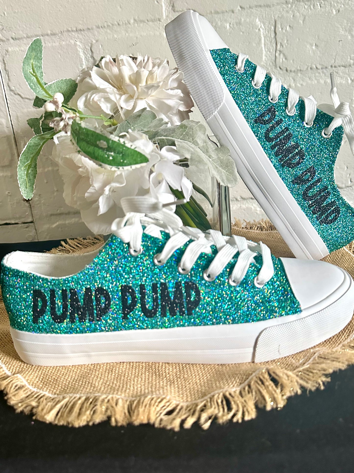 Personalized Teal Aqua Blue Green Glitter Sneakers