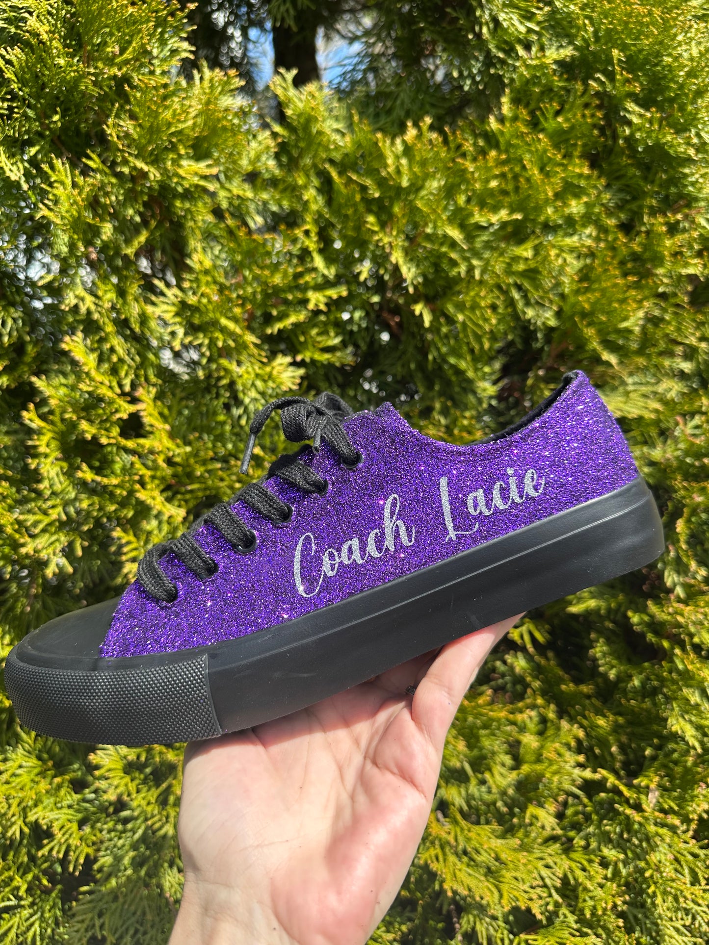Black Personalized Plum Purple Glitter Sneakers