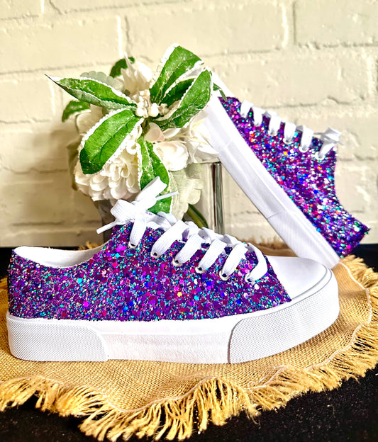 Purple Bling Teal Galaxy Mix Glitter Sneaker