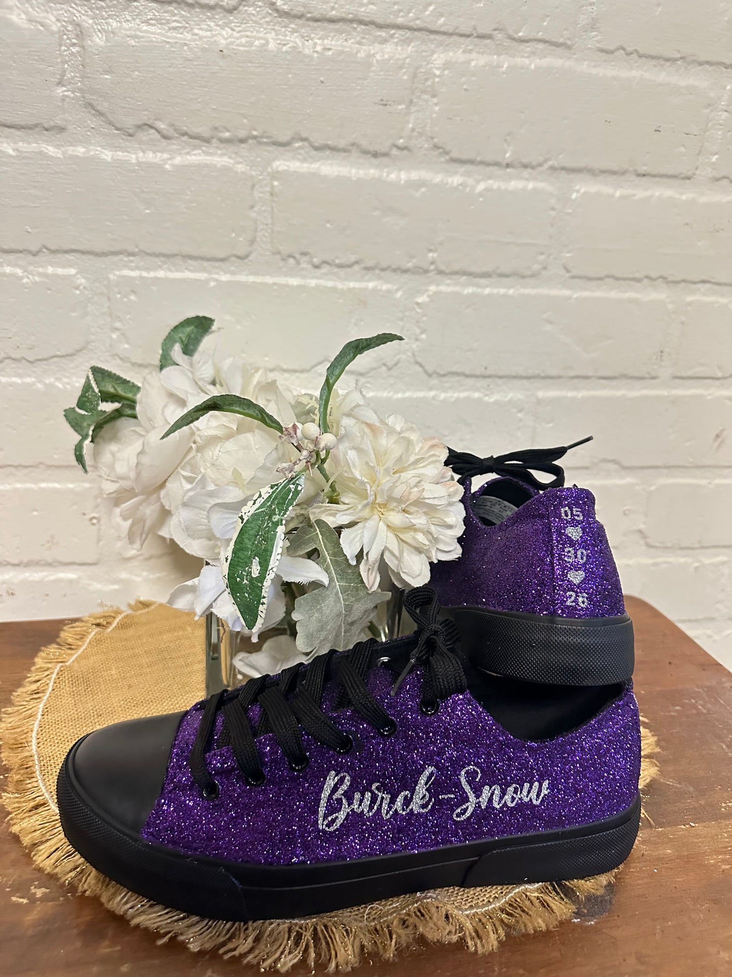 Black Personalized Plum Purple Glitter Sneakers