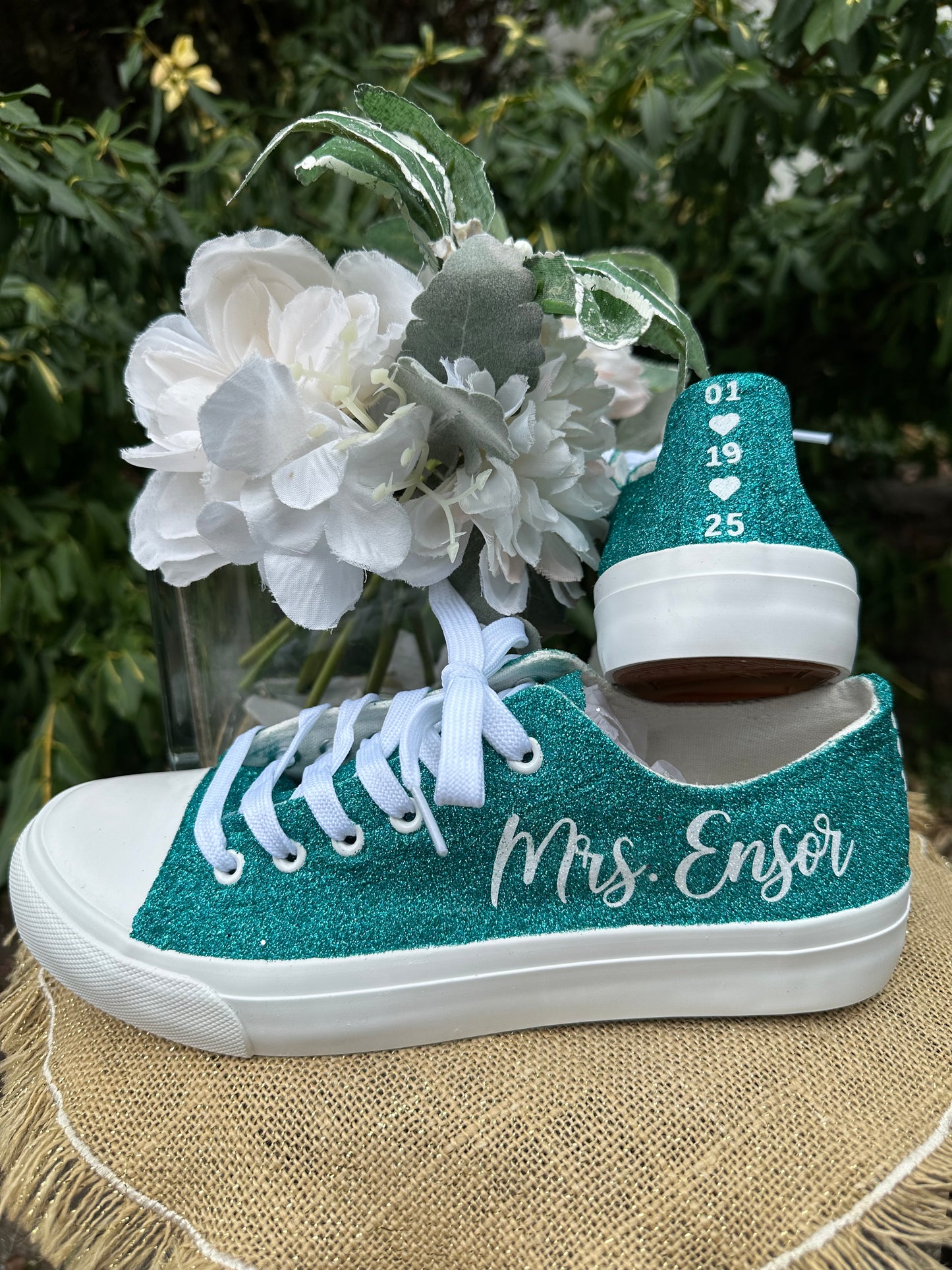 Personalized Teal Aqua Blue Green Glitter Sneakers