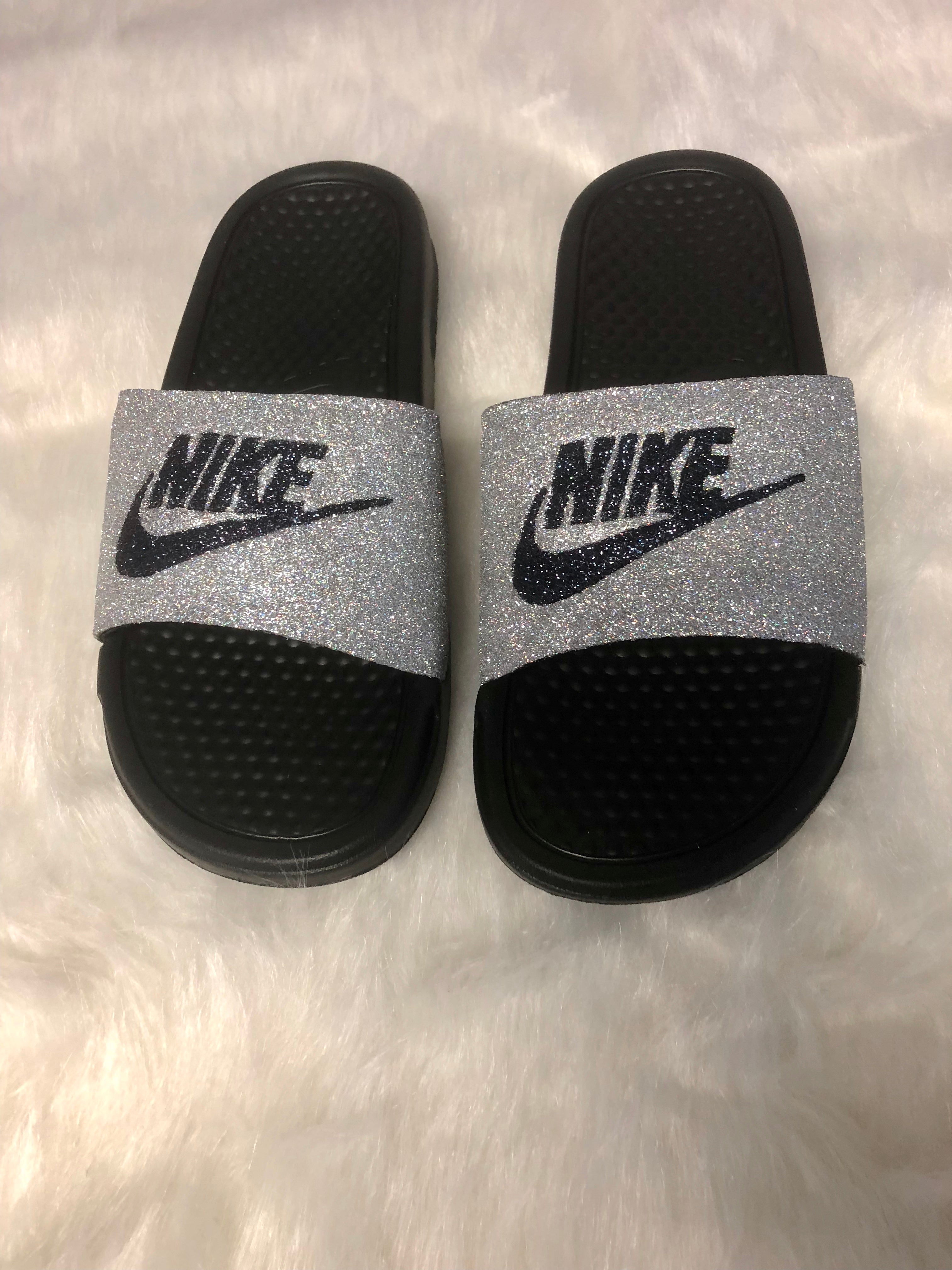 Glitter nike slides hotsell