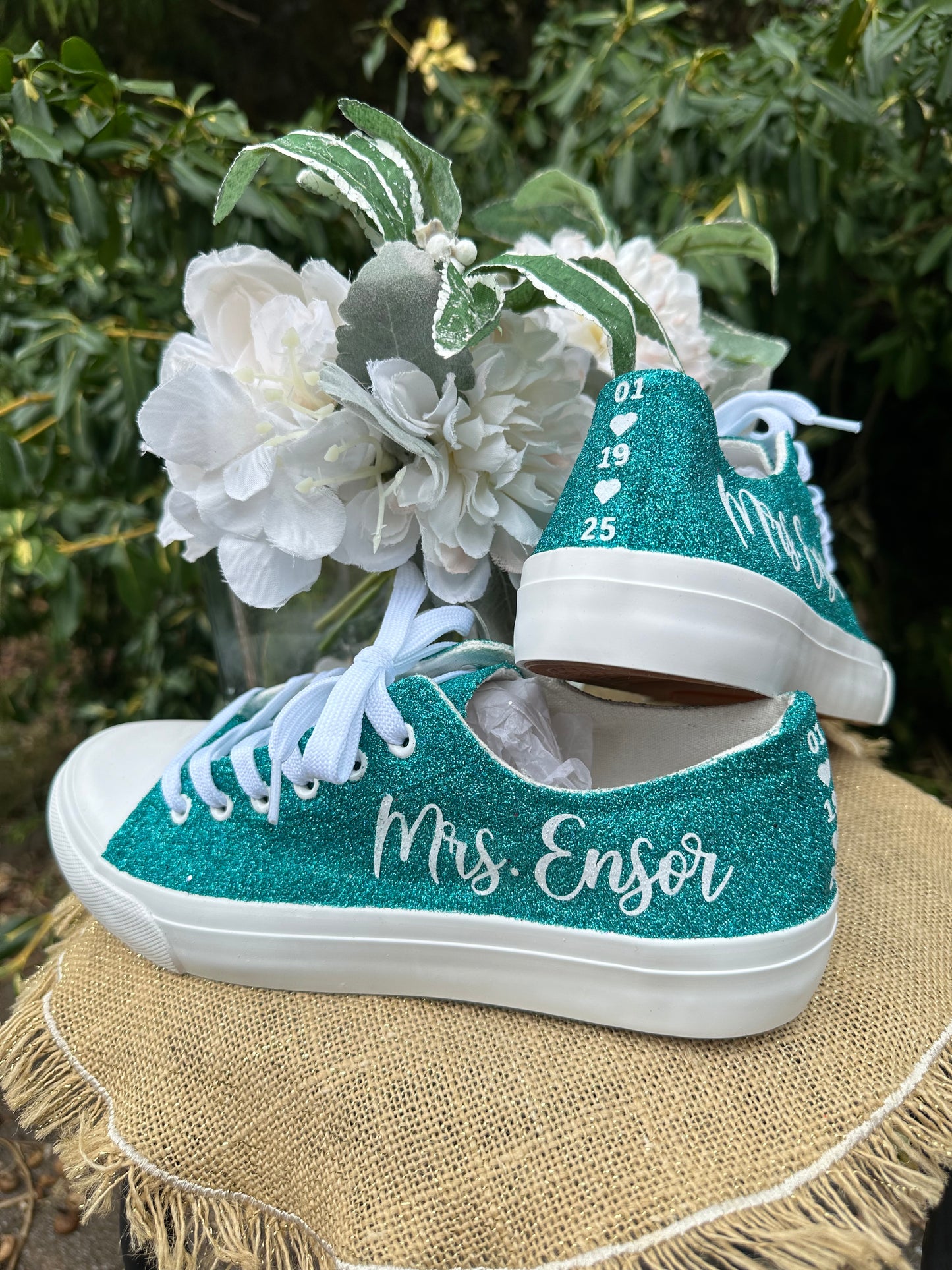 Personalized Teal Aqua Blue Green Glitter Sneakers