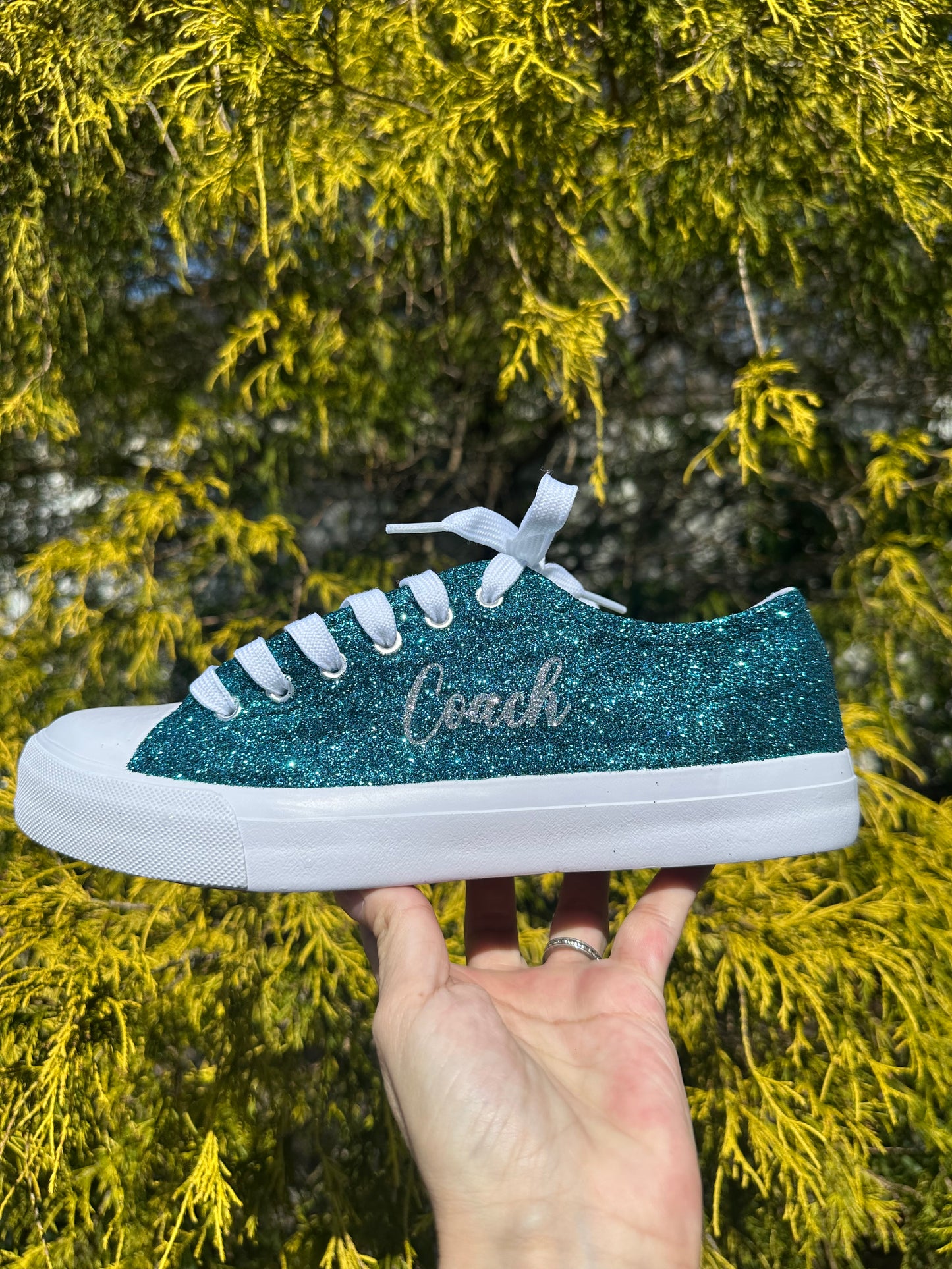 Hunter Green Glitter Wedding Sneakers with Silver Glitter Personalization
