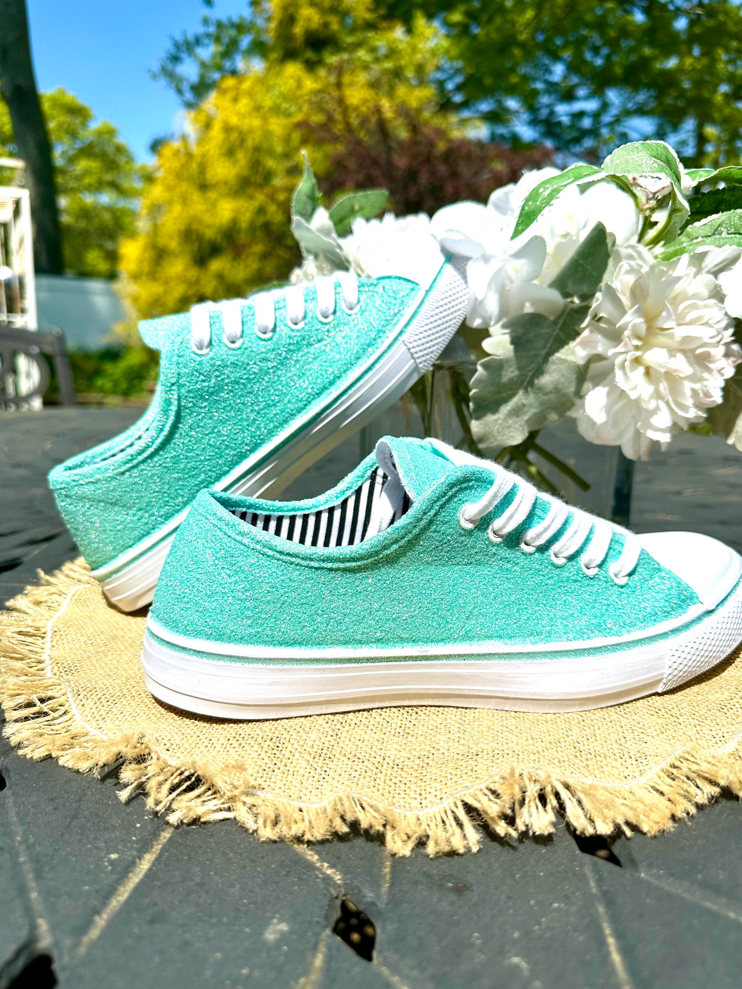 Tiffani Aqua Blue Glitter Sneakers