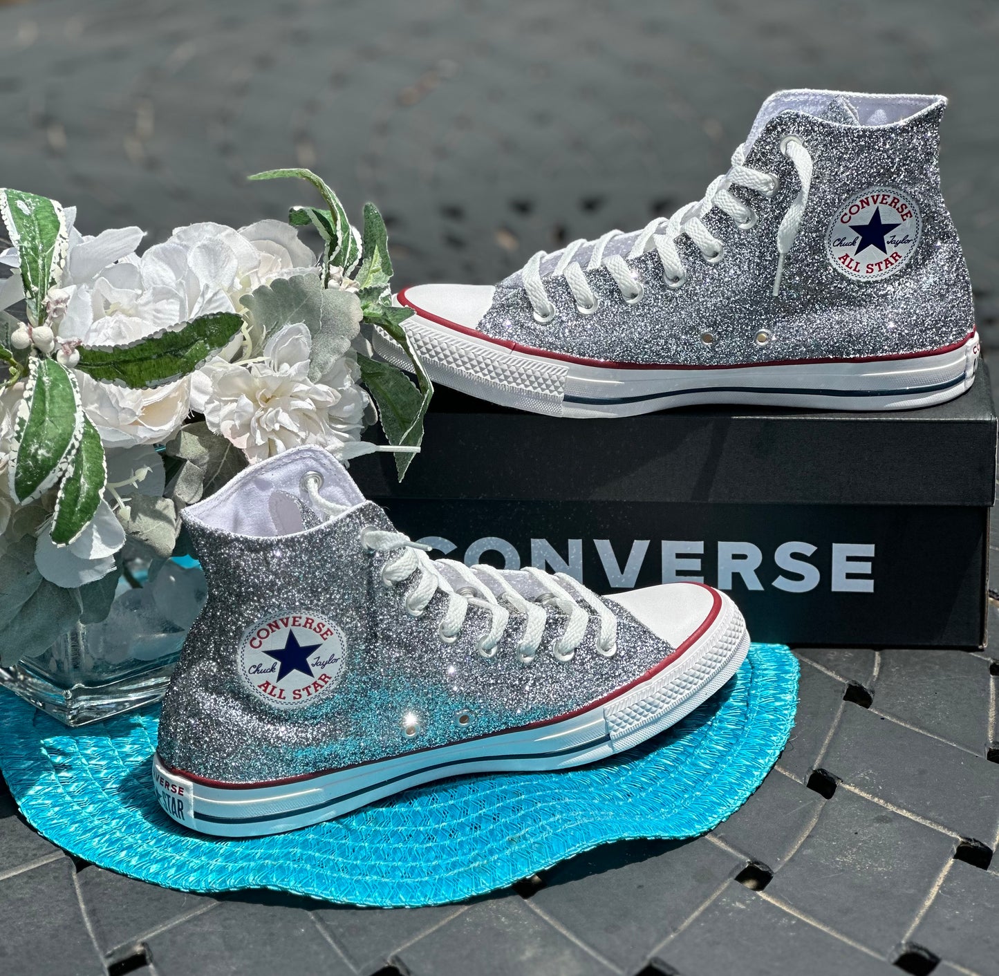 High Top Silver Glitter Converse Chuck Taylor All Star Sneakers