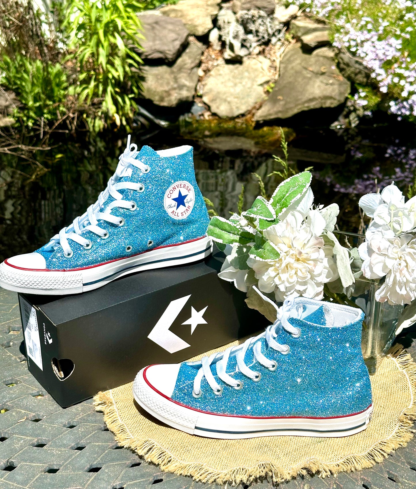 High Top Blue Glitter Converse Chuck Taylor All Star Sneakers