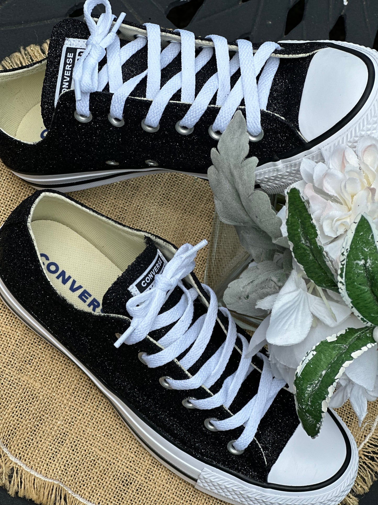 Converse all star black glitter low tops best sale