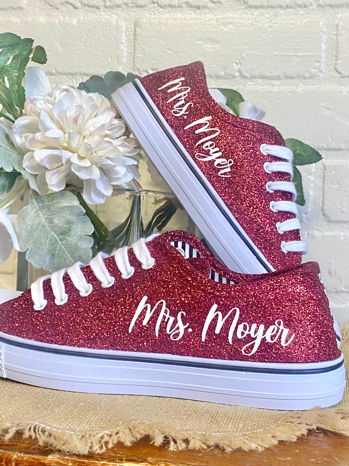 Burgundy Glitter Wedding Sneakers