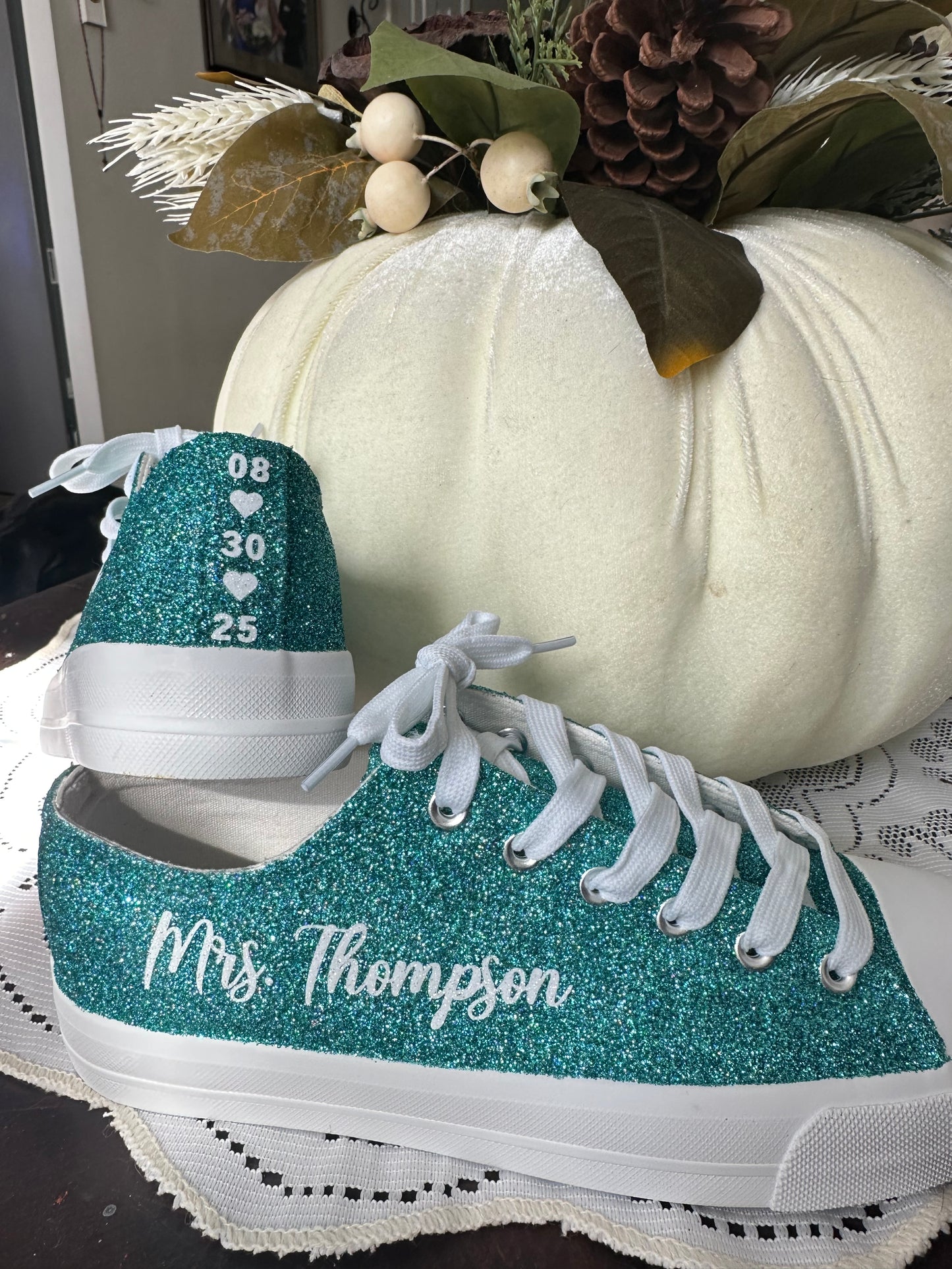 Personalized Teal Aqua Blue Green Glitter Sneakers