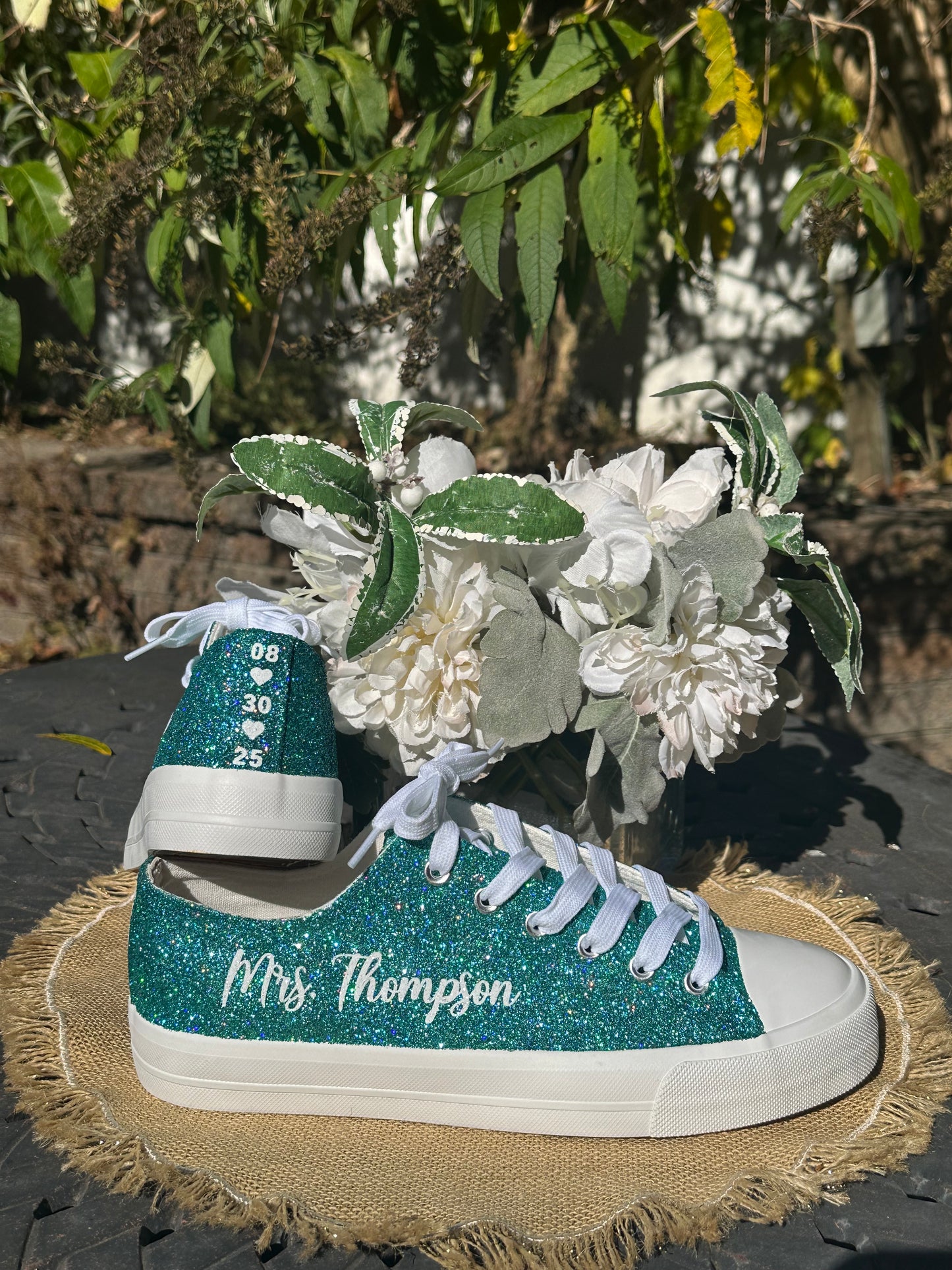 Personalized Teal Aqua Blue Green Glitter Sneakers