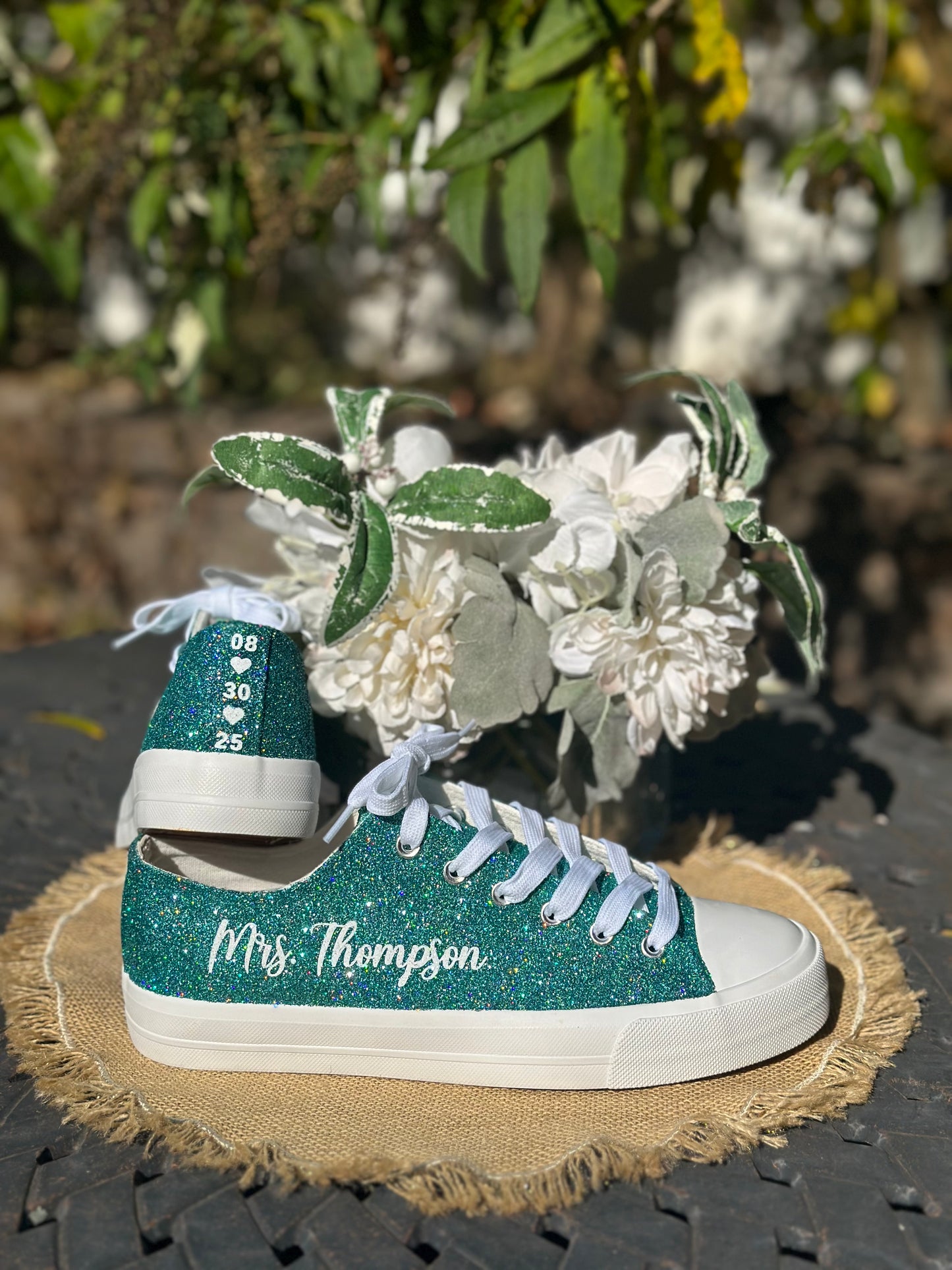 Personalized Teal Aqua Blue Green Glitter Sneakers