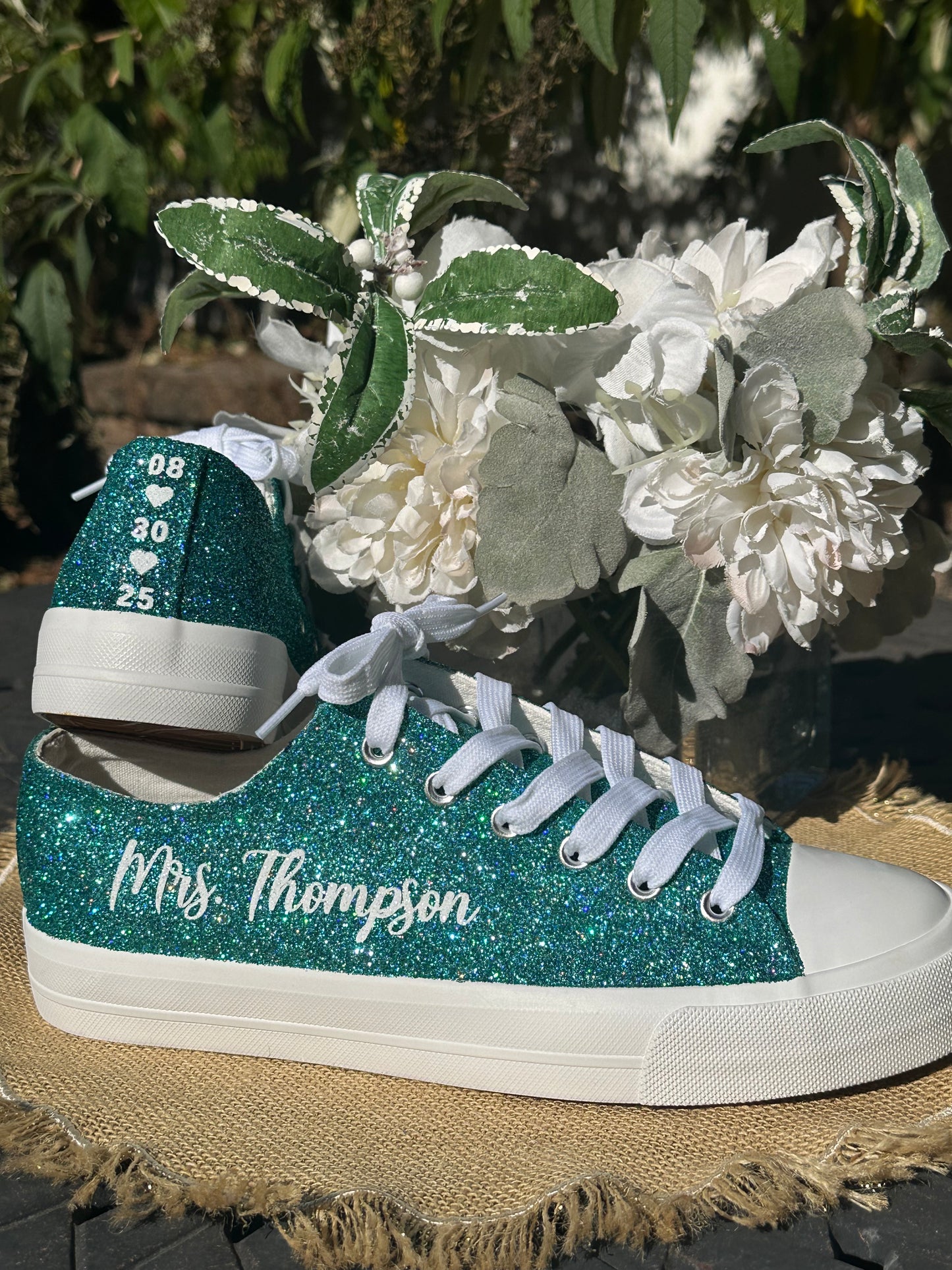 Personalized Teal Aqua Blue Green Glitter Sneakers