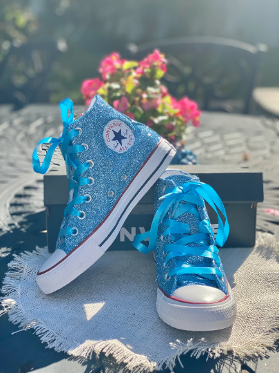 High Top Blue Glitter Converse Chuck Taylor All Star Sneakers