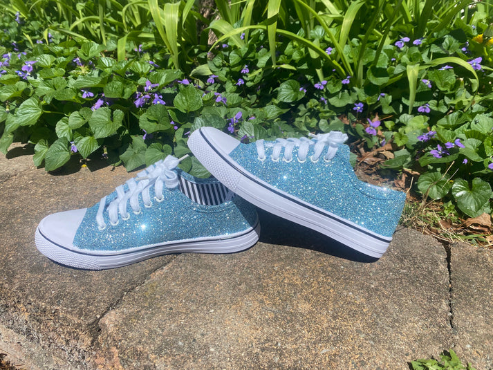 Casual Baby Blue Sneakers with Glitter