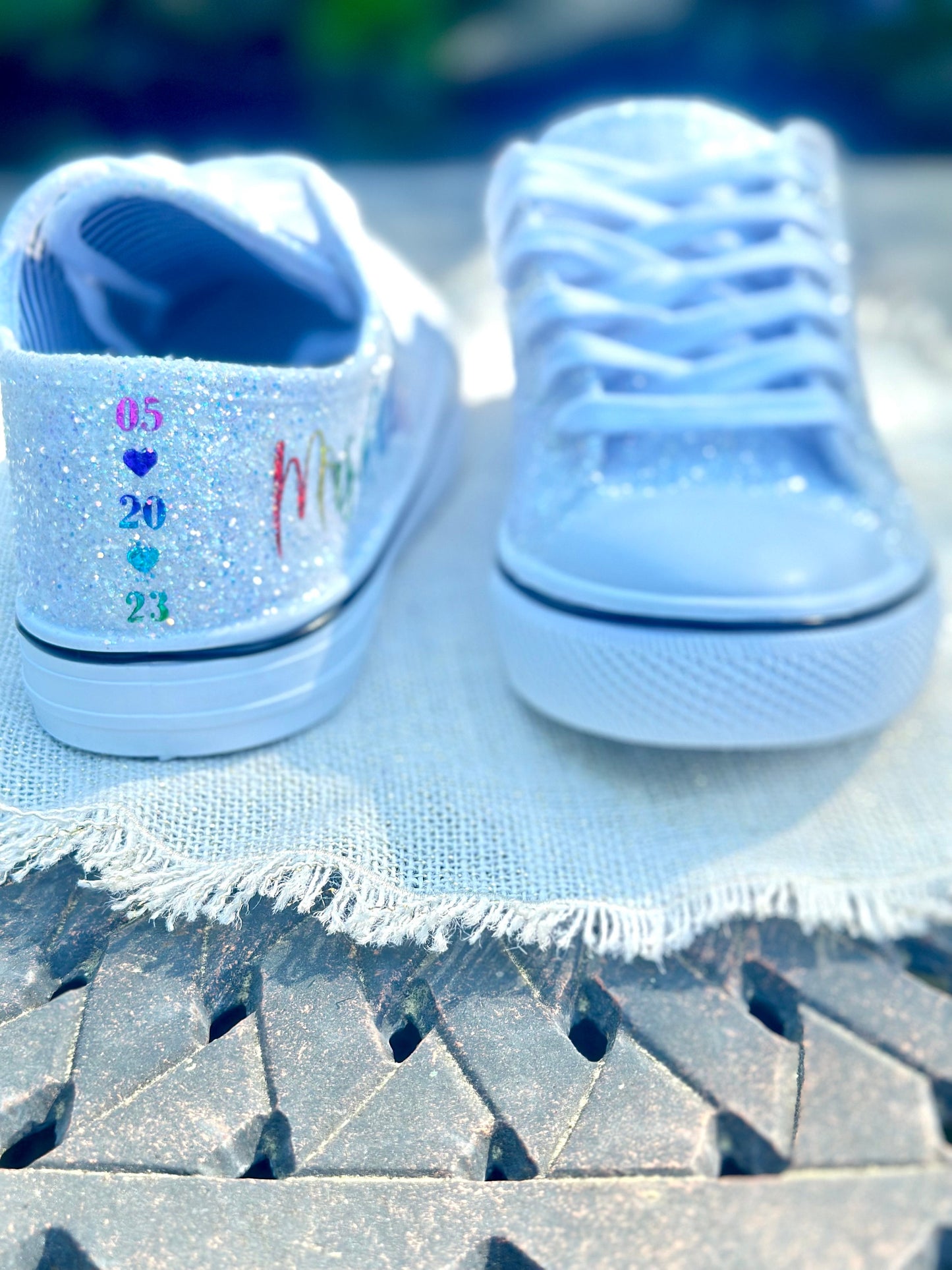 Personalized Rainbow & White Glitter Bride Sneakers