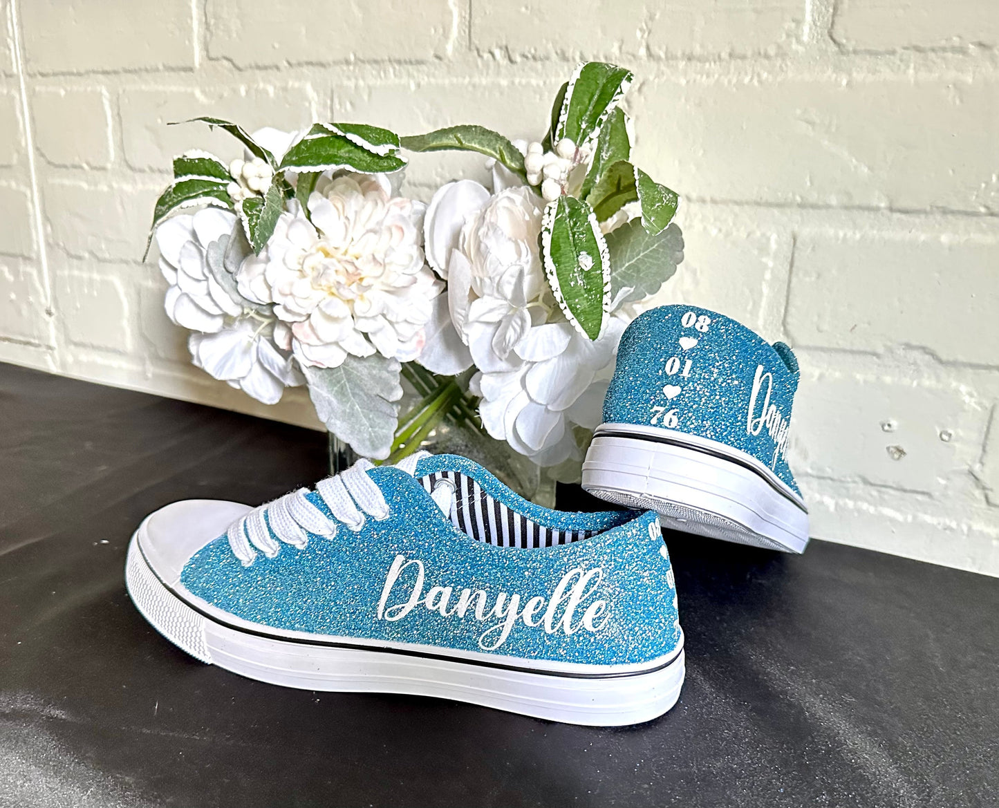 Personalized Light Blue Glitter Sneakers for Bride